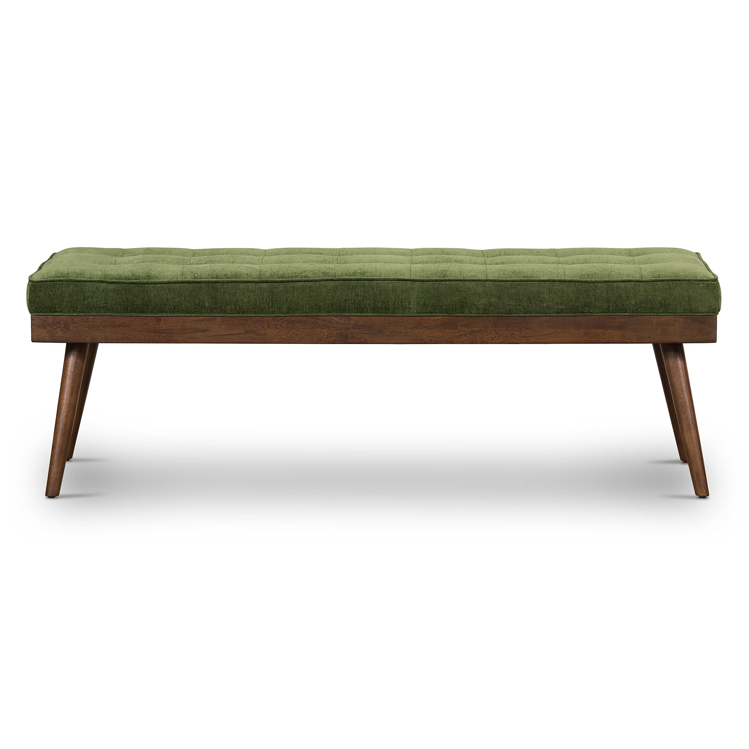 Poly & BARK Luca Fabric Bench – Tufted Upholstered Entryway or Bedroom Bench with Solid Wood Frame – Mid Century Inspired Seating in Fabric Green for Hallway, Living Room or End of Bed Use