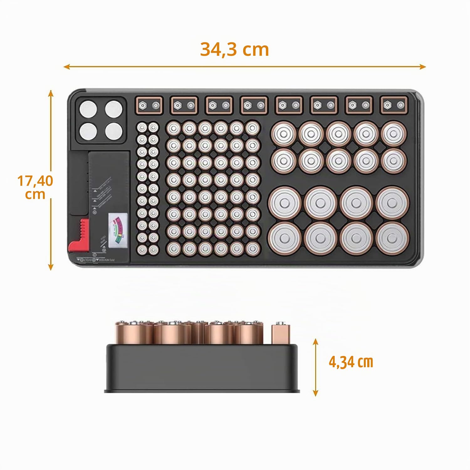Organizzatore di Batteria 110 Slot per AAA AA 9V C D con Tester Rimovibile