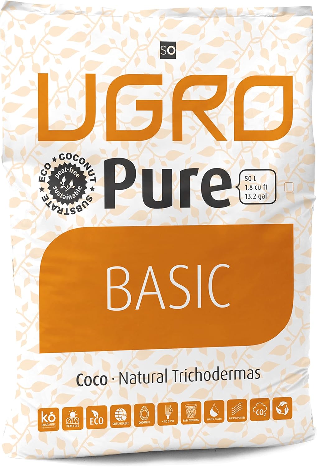 UGro Pure Basic - Sustrato de Coco, Tamponado, Hidratado con bajo Porcentaje de Fibra de Coco para Plantas y Huerto, hasta 50 litros de sustrato de Coco