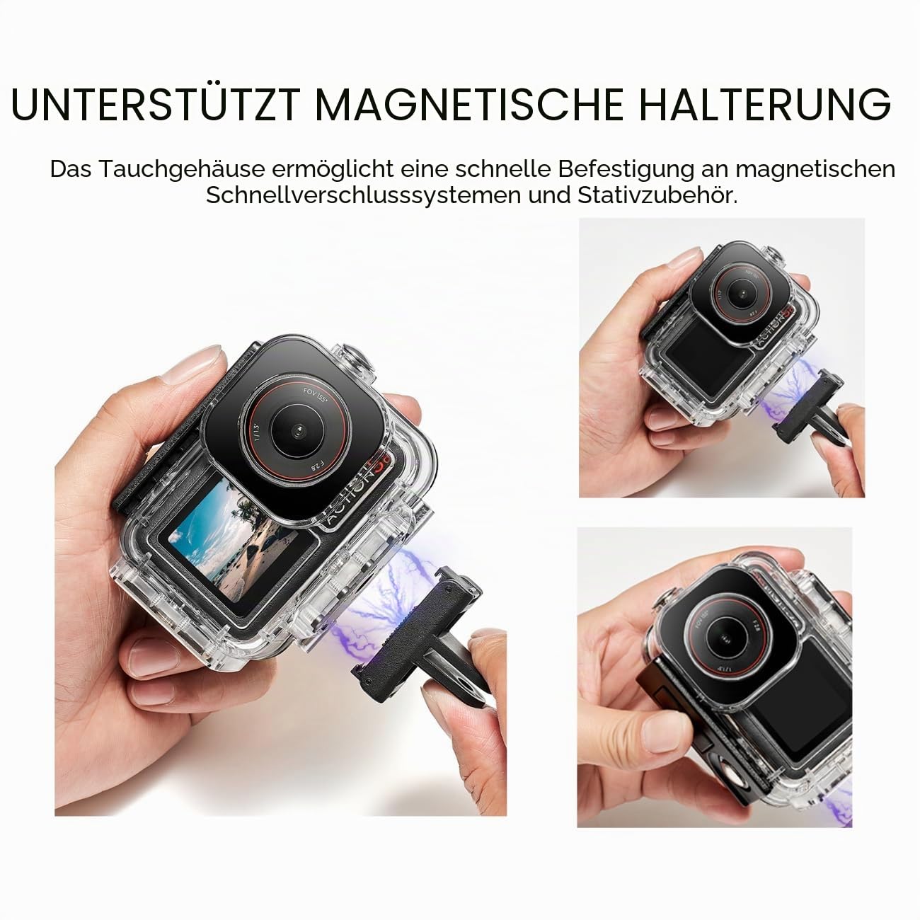 Tauchgehäuse für DJI Action 5 Pro/4/3, Wasserdicht bis 60m mit Magnet-Schnellverschluss, Stabil aus ABS+PC & Hochtransparentem Optikglas | Magnetische Schnellentriegelung, 40 Meter unter Wasser, beschlagfrei, IP68 Wasserbeständigkeit