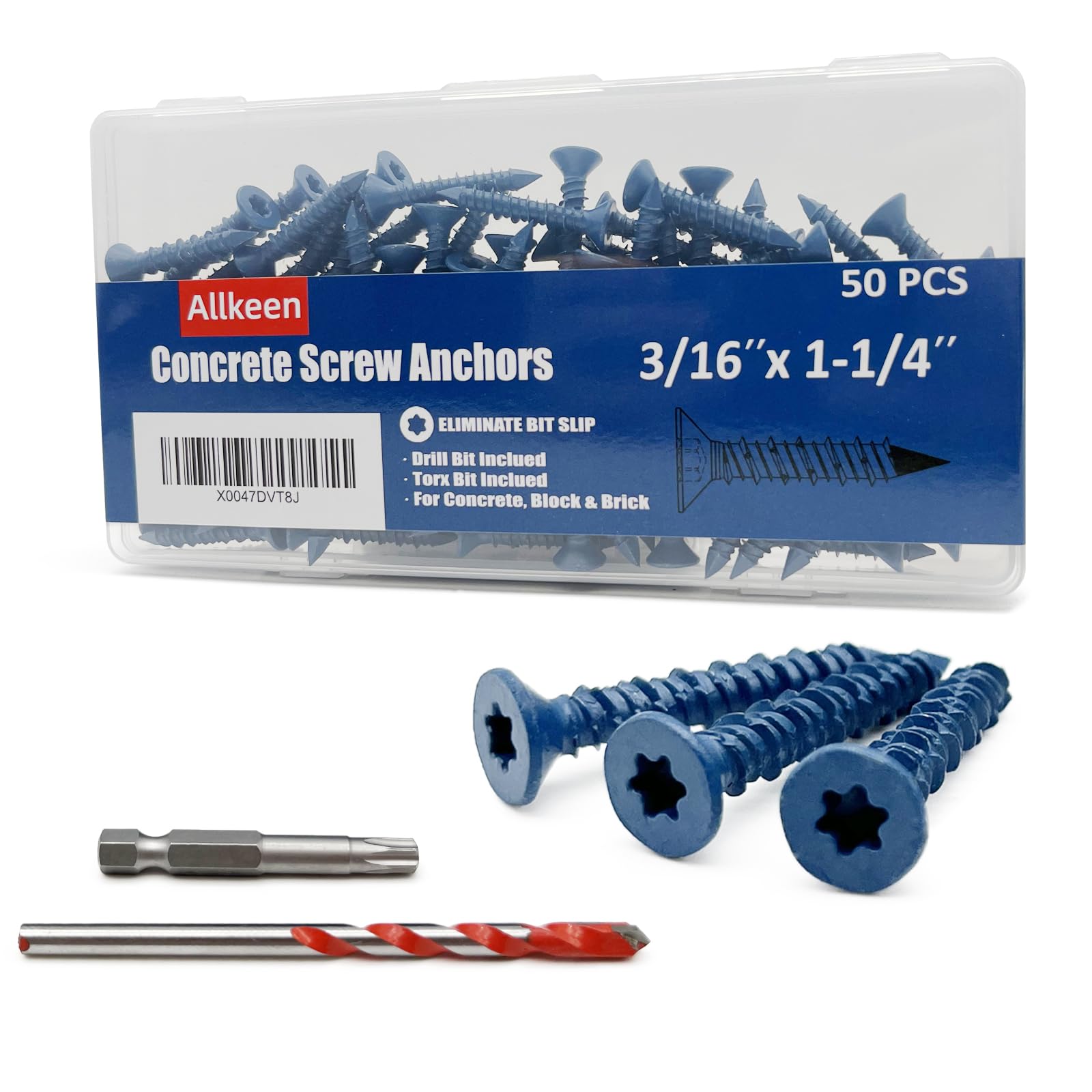 3/16" x 1-1/4" Torx Head Concrete Screws for Anchoring to Masonry 50PCS