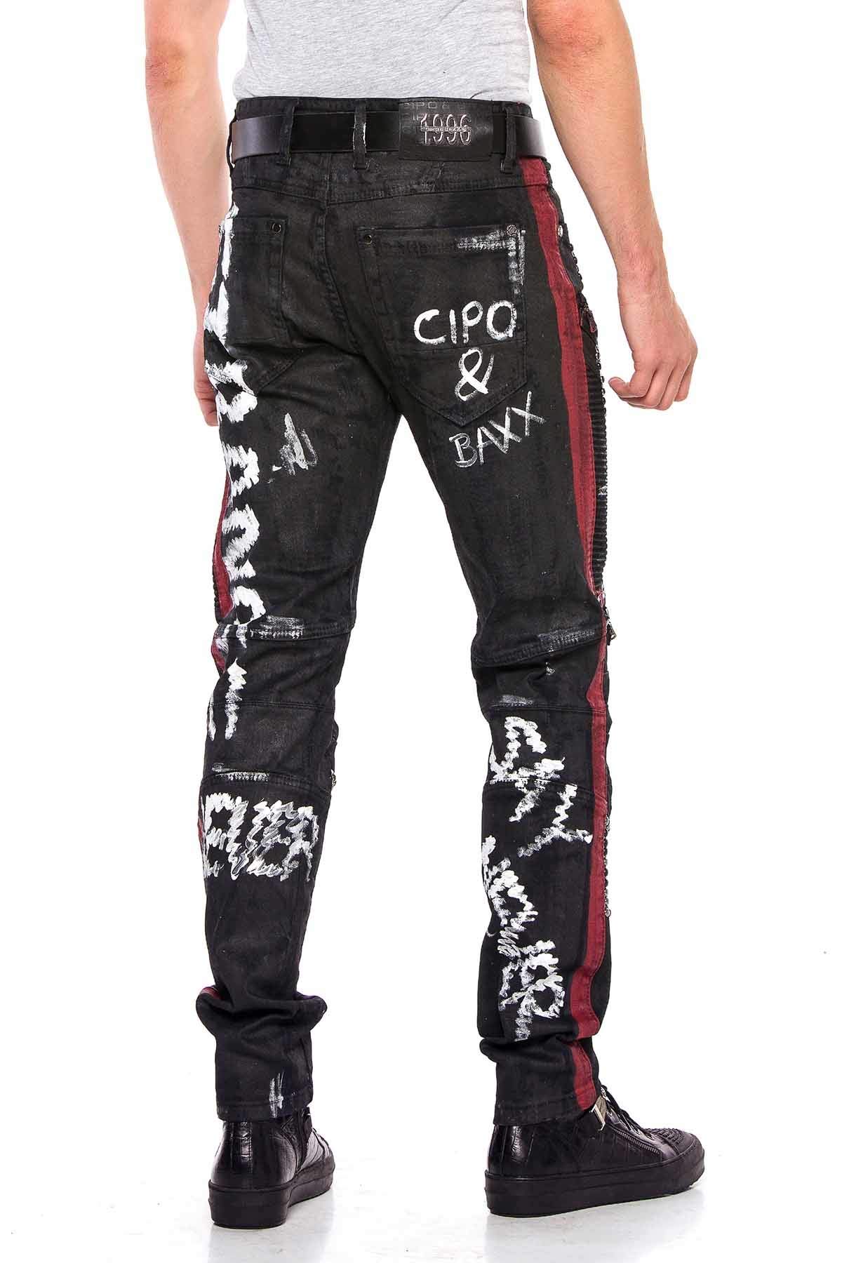 Cipo & Baxx Herren Jeanshose | Verschiedene Fits | Destroyed & Used Look mit Nieten, Kunstleder & Print | Modern Biker Style