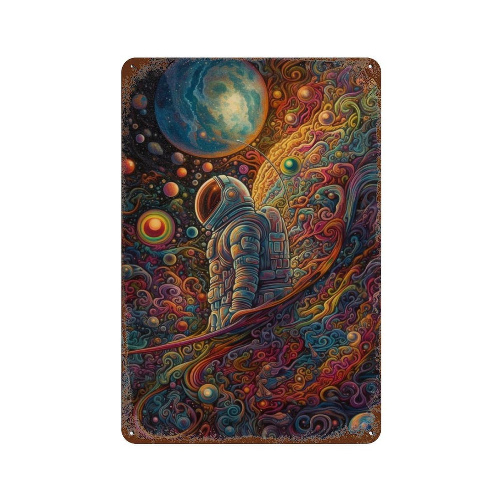 Astronaut Journey Aged Metal Wall Plaque 11.8"x7.9", for Basement, Hobby Room And Garage Decor, Rustic Home Decor