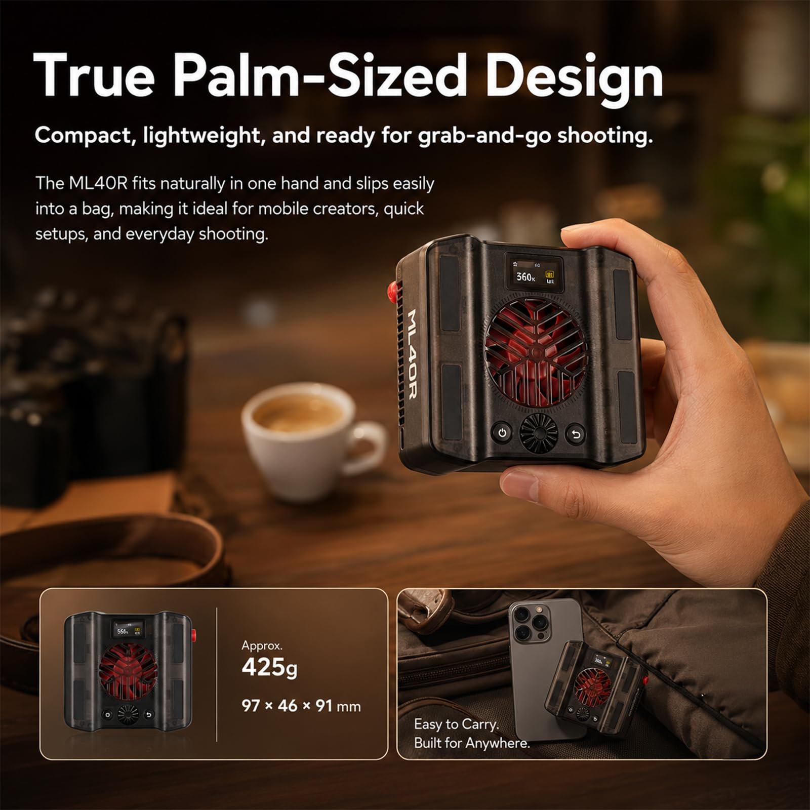 Godox ML40R Luce Video LED RGB, 12300Lux @1m con ML-L10, 1800K-10000K, HSI RGBW, CRI/TLCI 95, 14 Effetti FX, App NFC, Godox Mount, USB-C per Vlog Streaming
