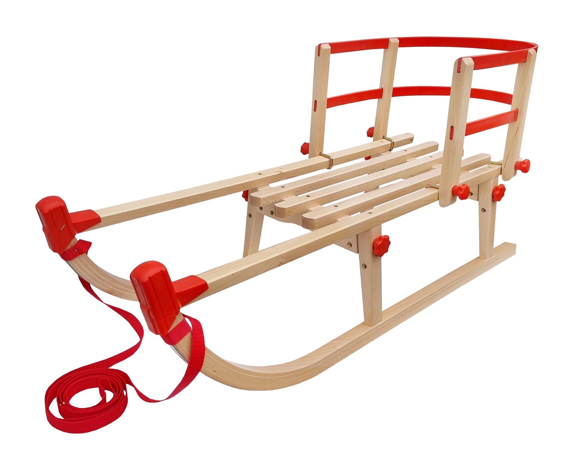 Klappschlitten Holz Hochwertiger Hörnerschlitten aus Buche, Platzsparend Faltbar, Belastbar bis 90 kg, Holzschlitten für Kinder & Erwachsene, inkl. Ziehleine