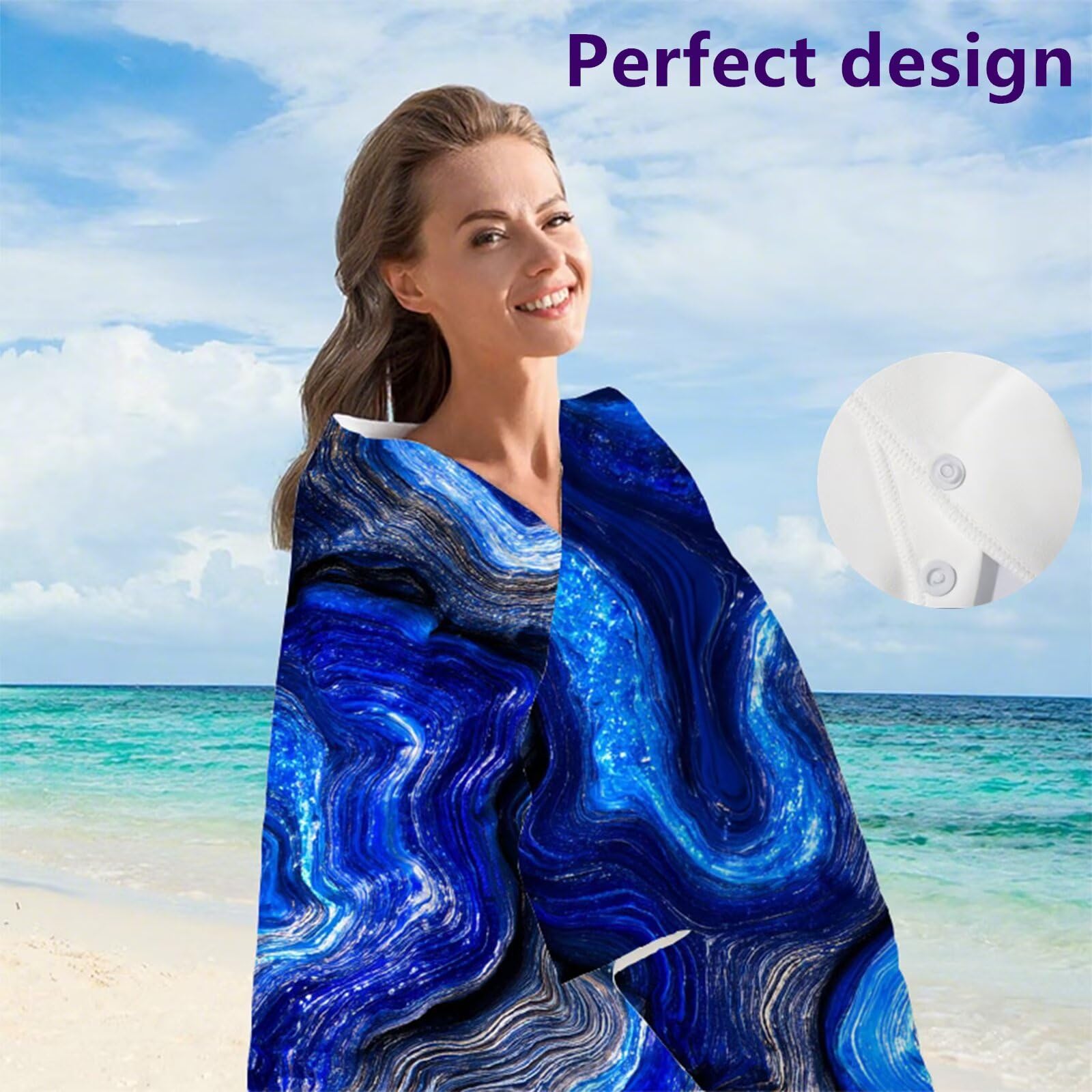 Telo Mare Microfibra 90x180 cm Telo Mare Grande, Asciugamano Palestra Assorbente Asciugatura Rapida, Asciugamano Mare Antisabbi Stuoia Spiaggia per Piscina, Campeggio, Viaggio - Astratto Blu G1-714