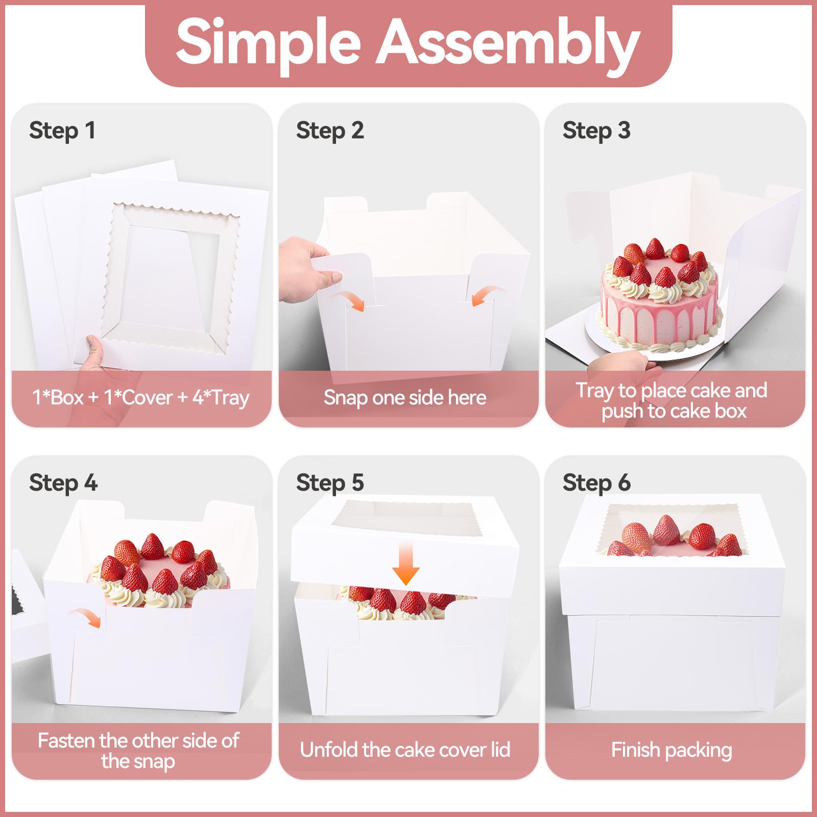 Mcfleet 4 scatole per torte alte 25,4 x 25,4 x 20,3 cm, per torte a livello con finestra, contenitori usa e getta con coperchio, in cartone bianco