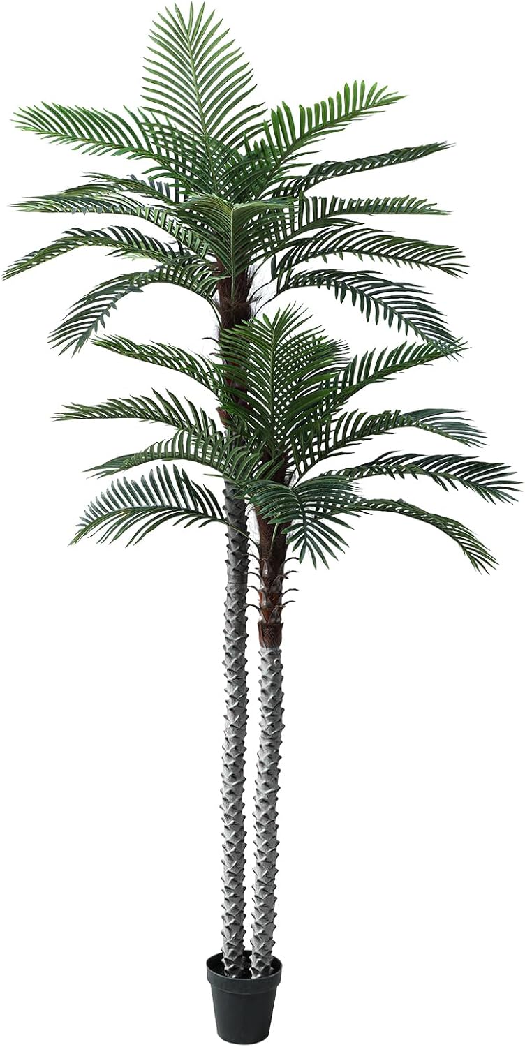 10ft Tall UV Resistant Faux Palm Tree, 120in Artificial Palm Tree Indoor Outdoor with Real Bark and Realistic Leaves and for Home House Office Living Room Yard Patio.