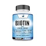 Biotin 20,000mcg with Keratin, Coconut Powder and Zinc, Hair Growth Supplements, Biotin Supplements, Healthy Hair Skin & Nails for Adults,120 Veggie Capsules, 120 Day Supply