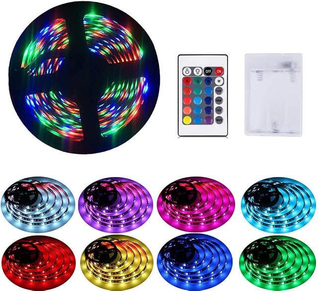 Battery Powered Led Strip Lights with Remote, Self-Adhesive, Cuttable, Waterproof, 6.56FT 60Led RGB Strip Lights for TV Kitchen Cupboard Bedroom Decor