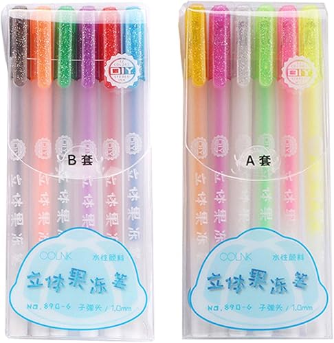 FAMOORE Paquete de 12 bolígrafos de tinta 3D Glaze, bolígrafos de gel 3D de gelatina, juego de bolígrafos 3D para letras, dibujos, adornos, diario,