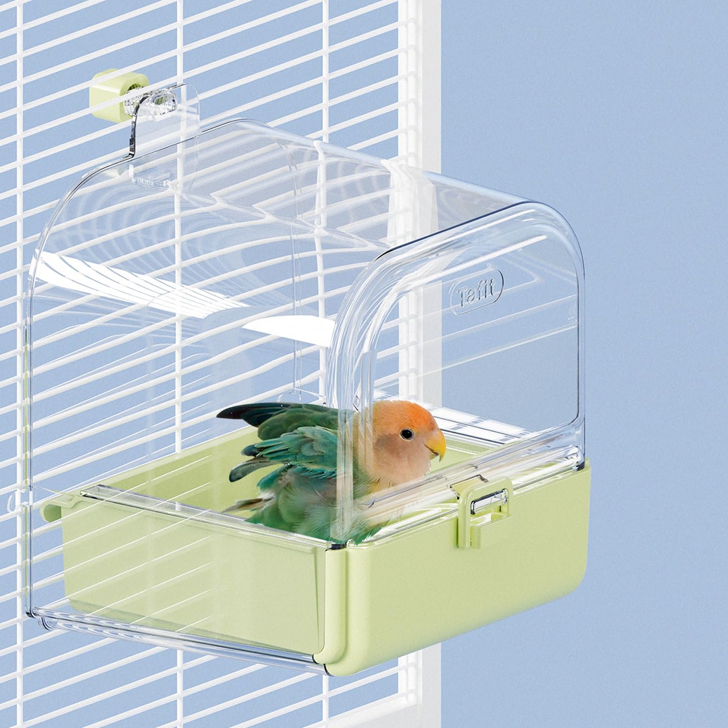 Hanging Bird Bath for Cage with Bowls & Mesh Bottom – 3-in-1 Multifunction Bird Bath/Bowl/House, Bird Shower for Lovebirds, Finches, Parakeets, Budgies, and Other Small to Medium Birds – Green