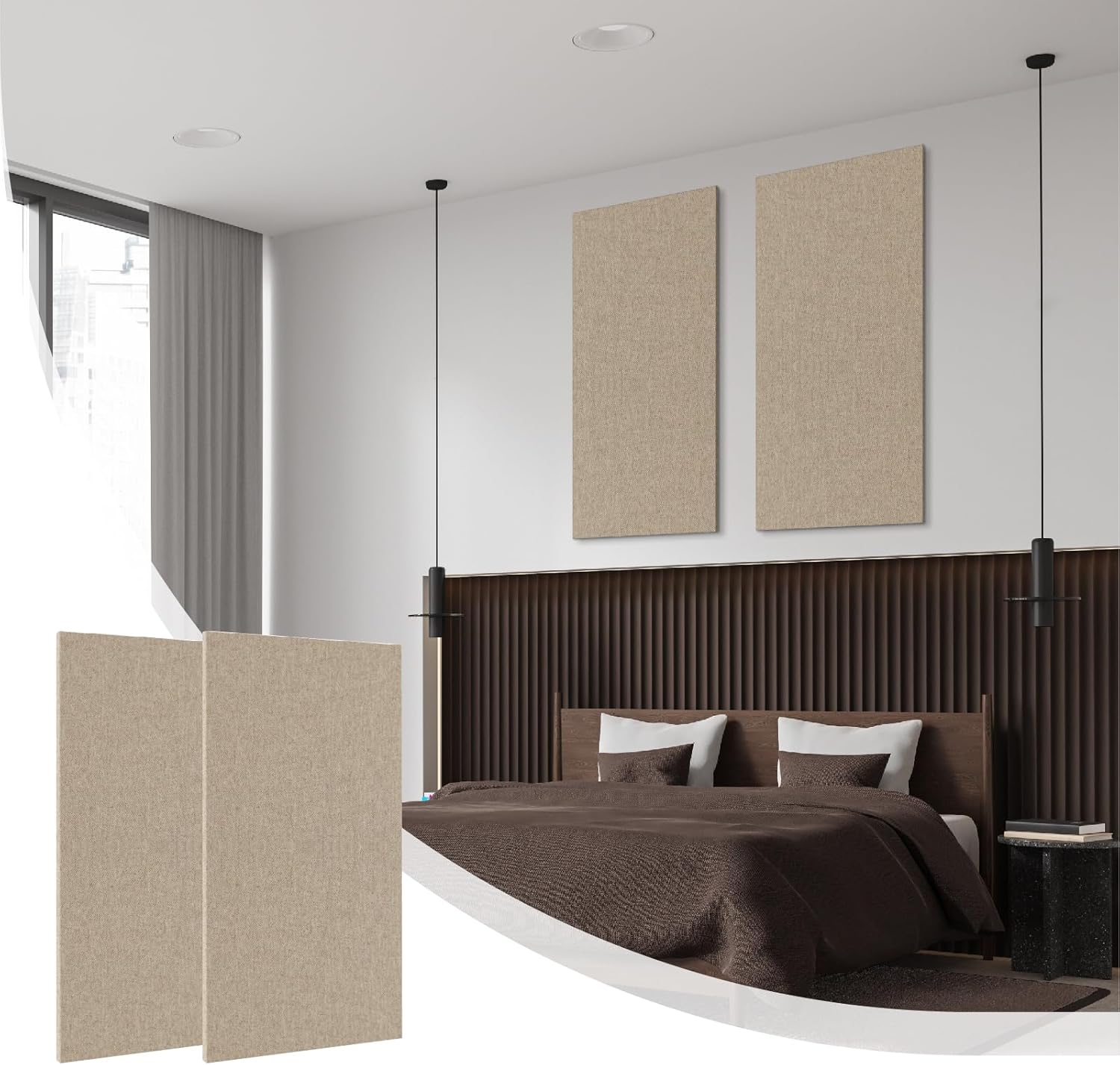 Olanglab Acoustic Panels 2 Pack, 48''x24'' Large Sound Panels, Fabric Wrapped Sound Proof Foam Panels for Walls, Sound Absorbing Panels for Recording Studio Acoustical Treatments (Khaki)