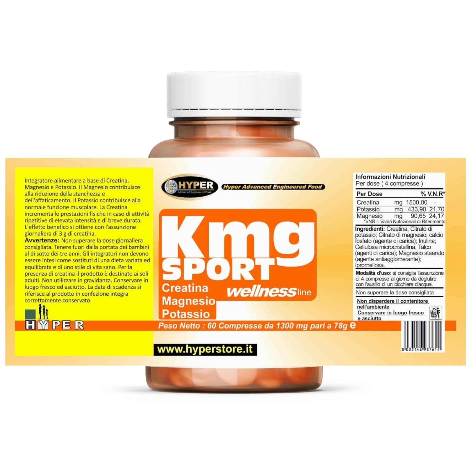 Hyper kmg Integratore Sport 5 x 60 Cpr - Integratori Stanchezza con Creatina, Magnesio e Potassio - Integratore Palestra Energetico Combatte Stanchezza ed Affaticamento - Made in Italy