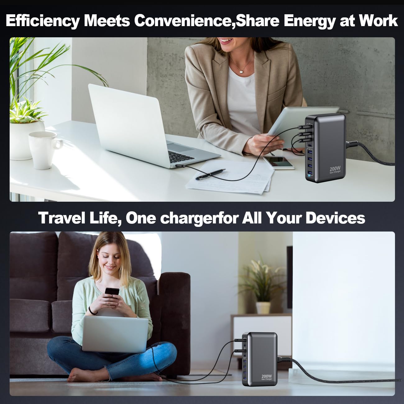 USB C Charger 200W 203W (100W 65W 20W 18W) Charger Power Supply 4-Port Charging Station, Compatible with MacBook Pro/Air, Lenovo, Dell, HP Laptop, Smartphones