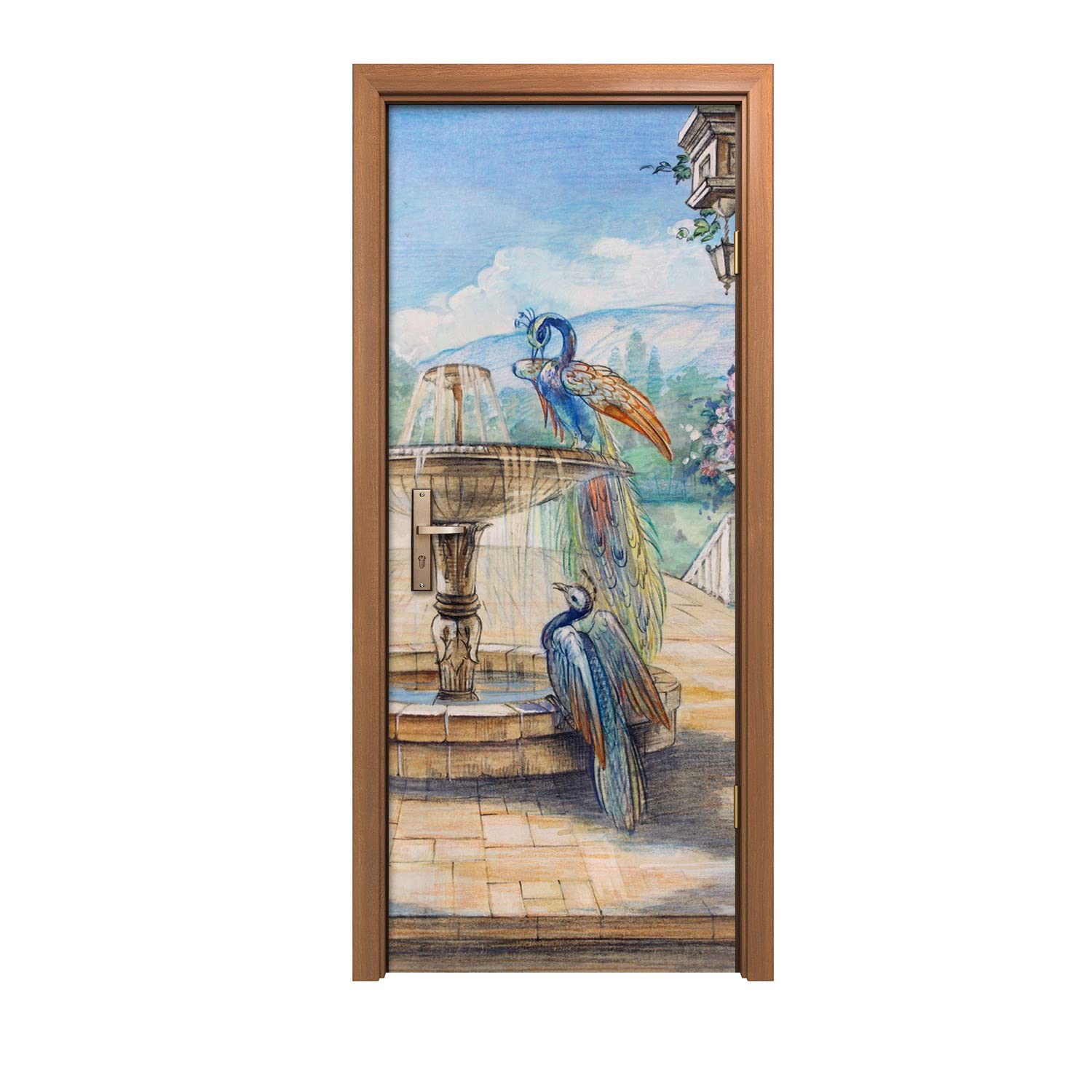 Autocollant de porte murale Fontaine 90x200cm pour un salon zen unique