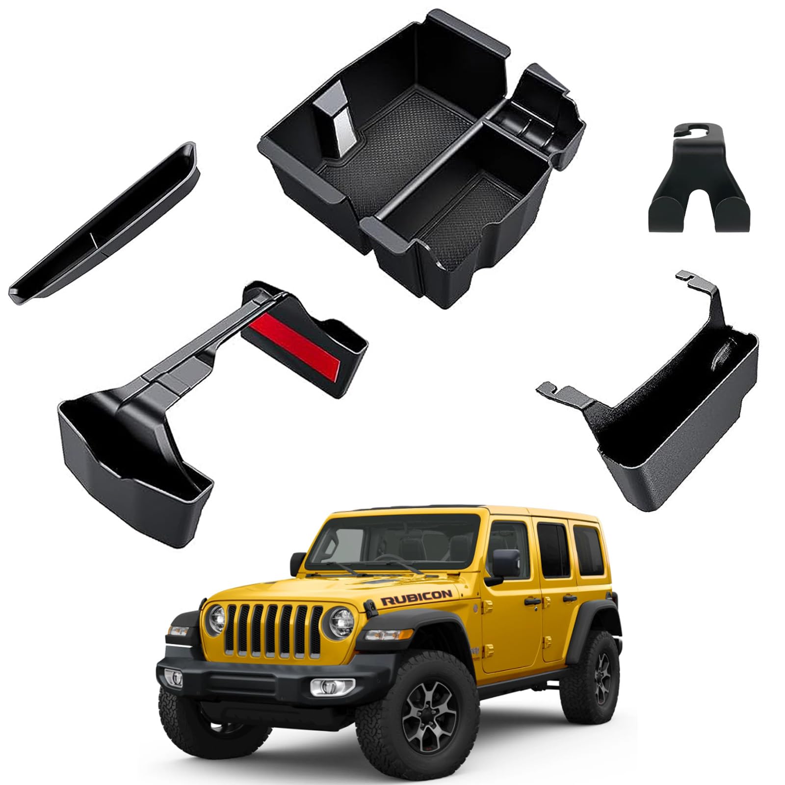 5PCS Center Console Organizer for 2018-2023 Jeep Wrangler JL JLU and 2020-2023 Gladiator JT, Gear Shift Side Tray, Hanging Armrest Storage Box, Co-Pilot Organizer, Seat Back Hook