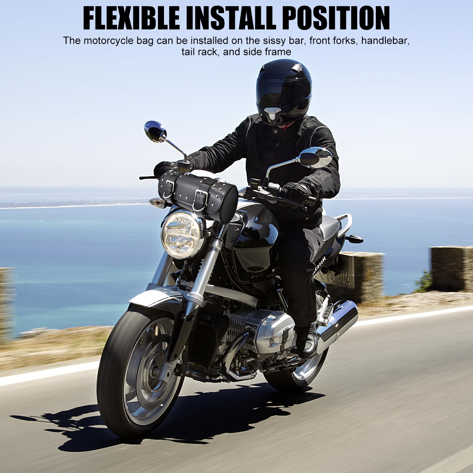 Shkalacar Borsa portautensili per Moto, Borsa da Sella per Forcella in Pelle PU per Moto con Cinghie Regolabili, Borsa per Manubrio Compatibile con Honda Kawasaki Suzuki Yamaha