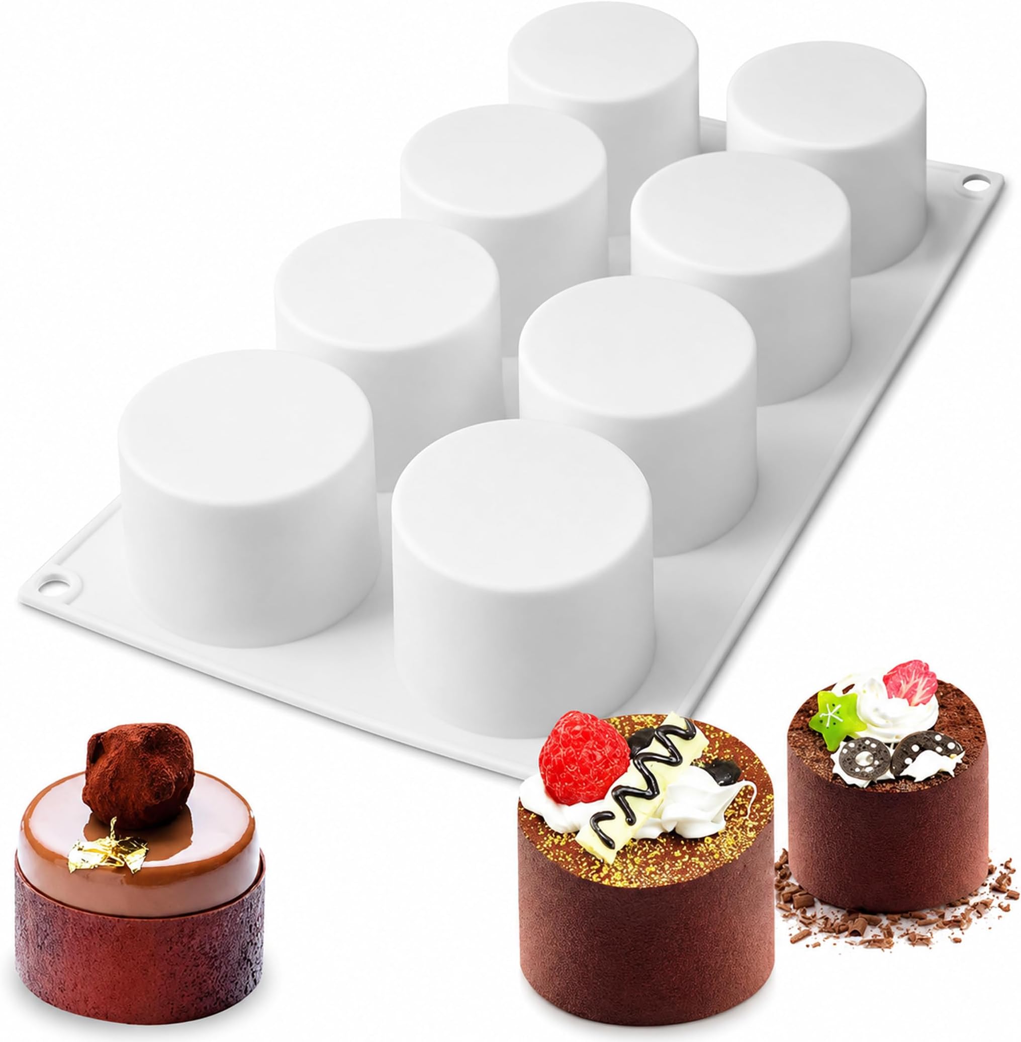 OCPO KITCHEN Tall Cylinder Silicone Molds for Baking Mousse Cake 3D Silicone Baking Mold for Cakes Brownie French Dessert Mold for Pastry Ice Cream Cake Decoration Mold, Tall Cylinder Shape (8-cavity)