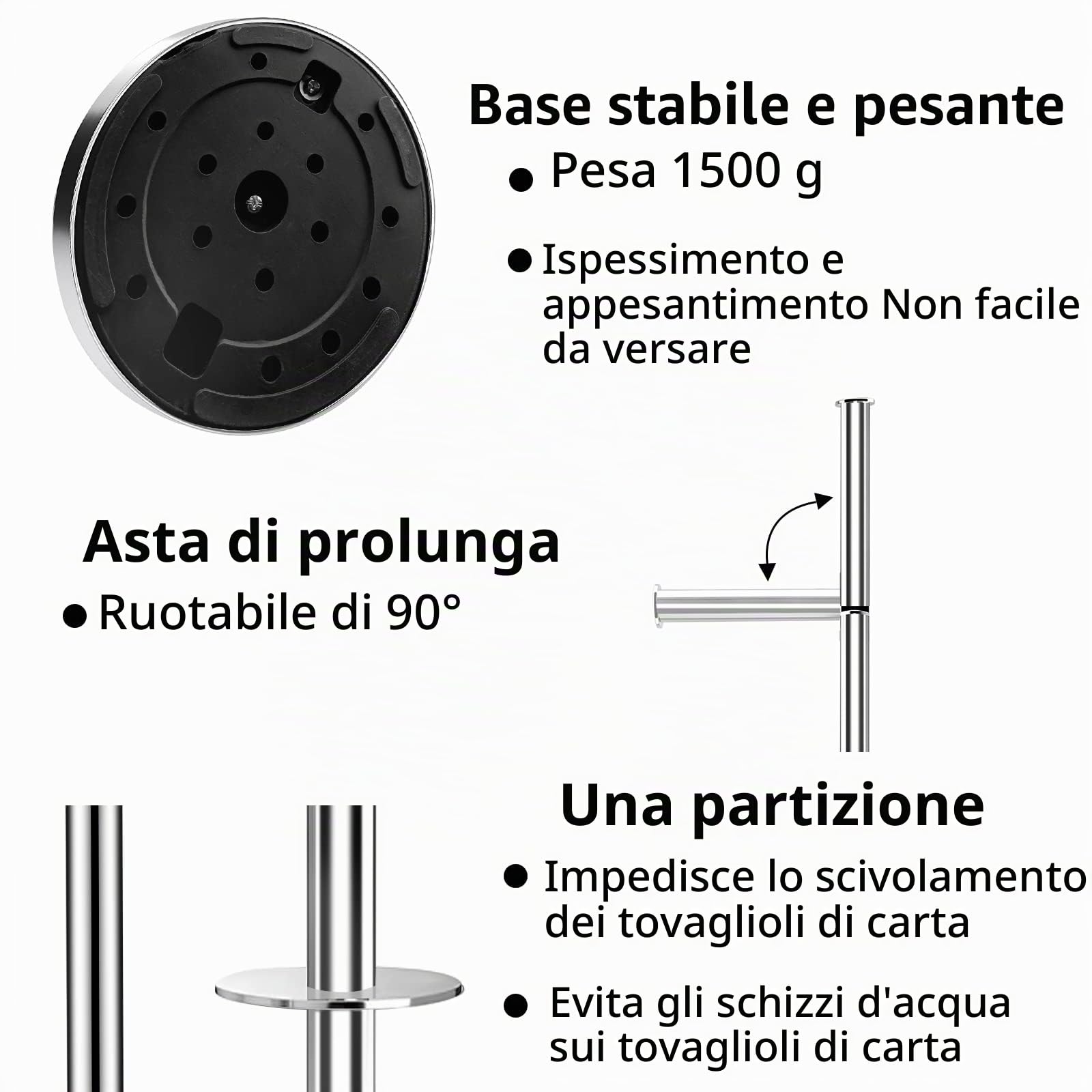 Porta carta igienica in acciaio inox con scopino per WC, in acciaio 304, portarotolo WC con porta carta igienica in piedi e scopino
