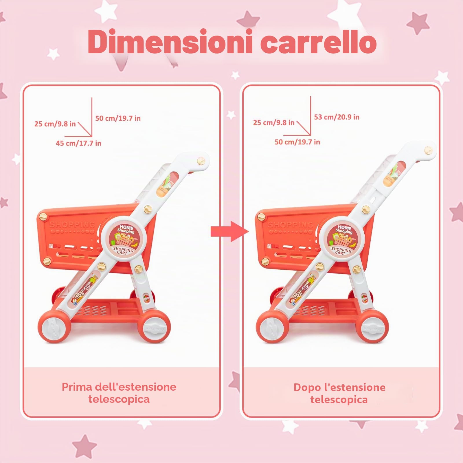 Carrello Spesa Giocattolo Bambini, 31PCS Supermercato Carrello Spesa con Accessori Alimenti Frutta Verdura , Gioco di Ruolo Cestino della Spesa Giochi del Negozio per Ragazzi Ragazze (Rosso)