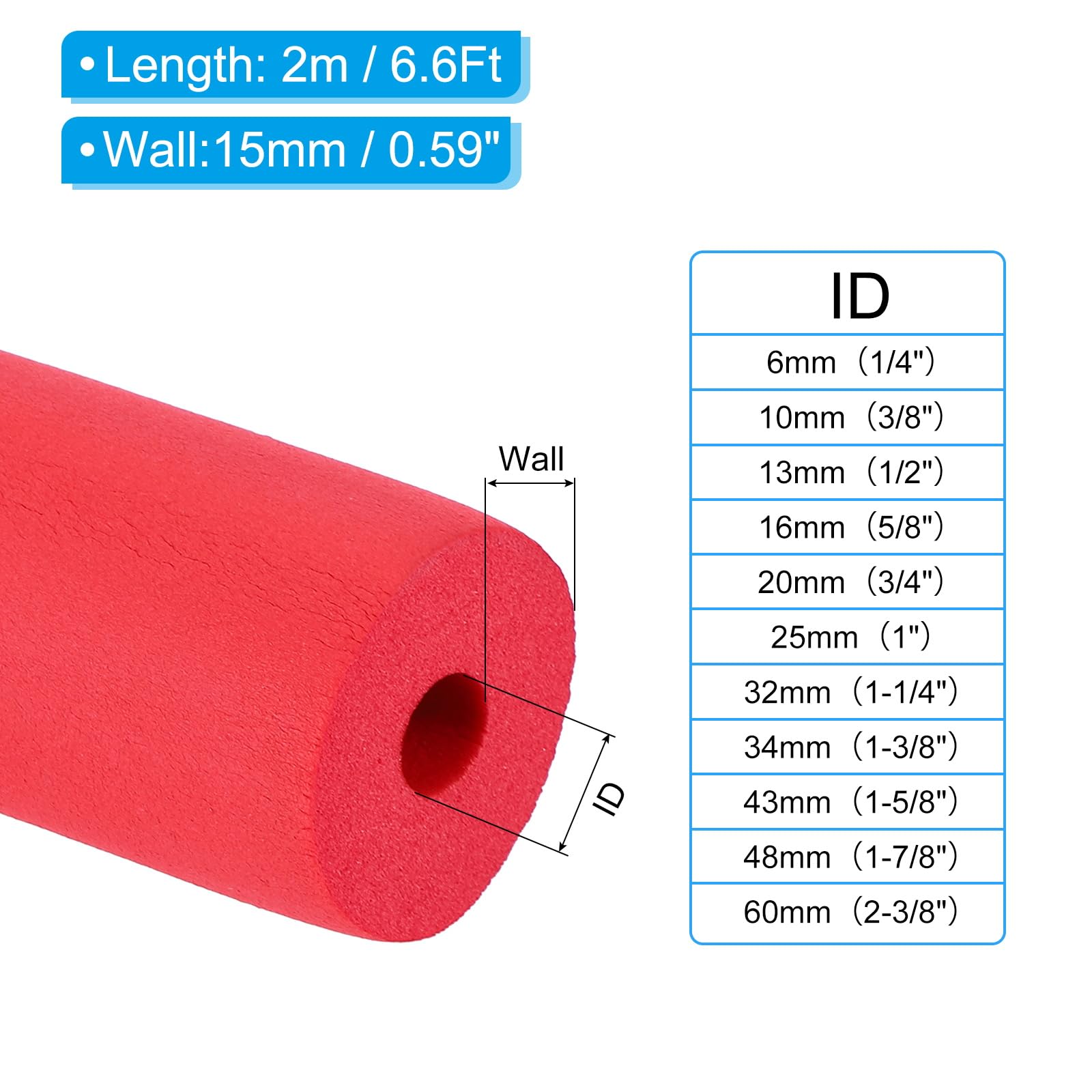 PATIKIL 1/2" (13mm) ID x 6.6Ft x 0.59" Pipe Insulation - Image 2