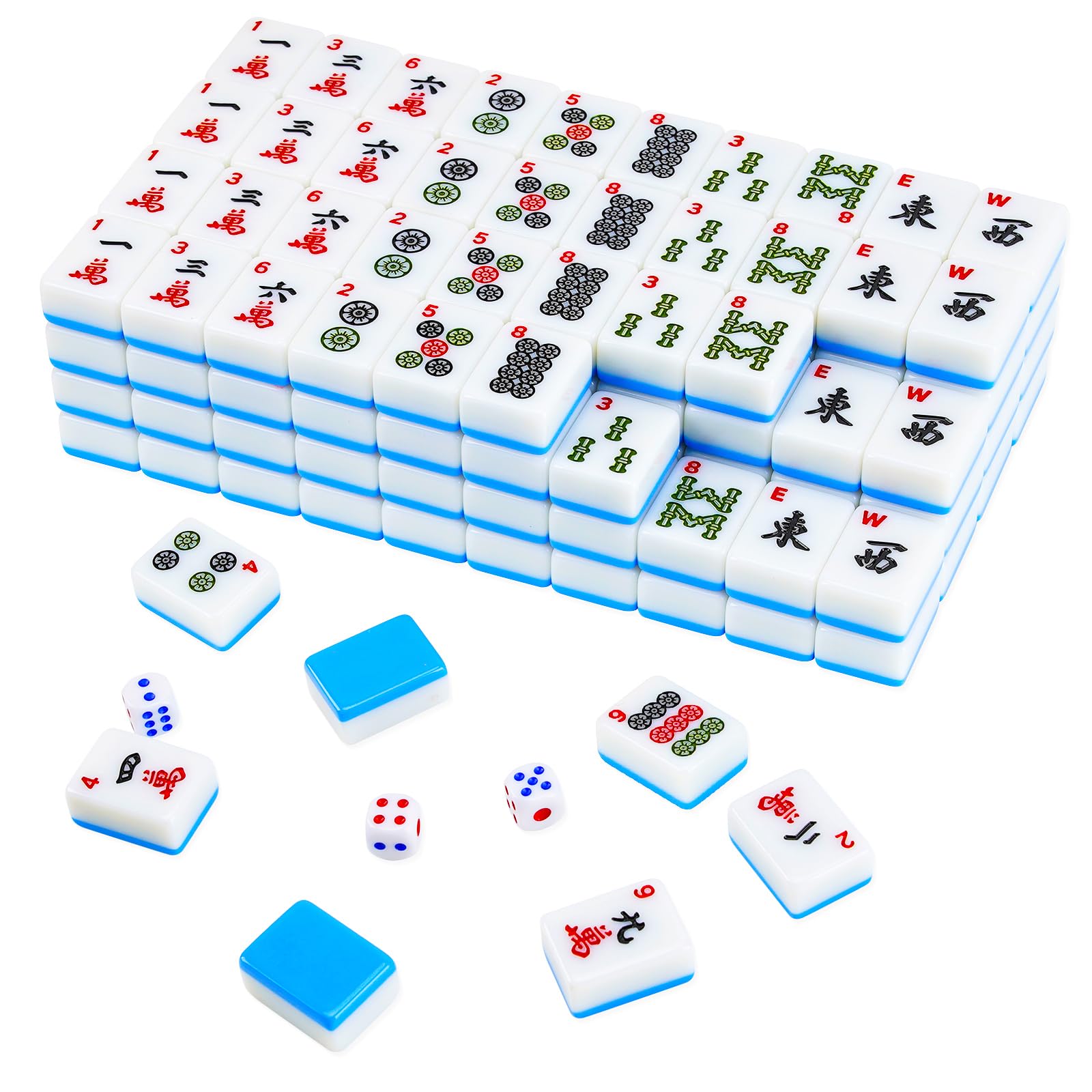 Photo 1 of BeautyChen American Mahjong Tile Set, 166 Pcs 1.2" Mahjong Tiles with 3 Dices 1 Instruction, Mahjong Game Set for Adult Family & Friends Gatherings, Mahjong Lovers, Beginners (Blue)