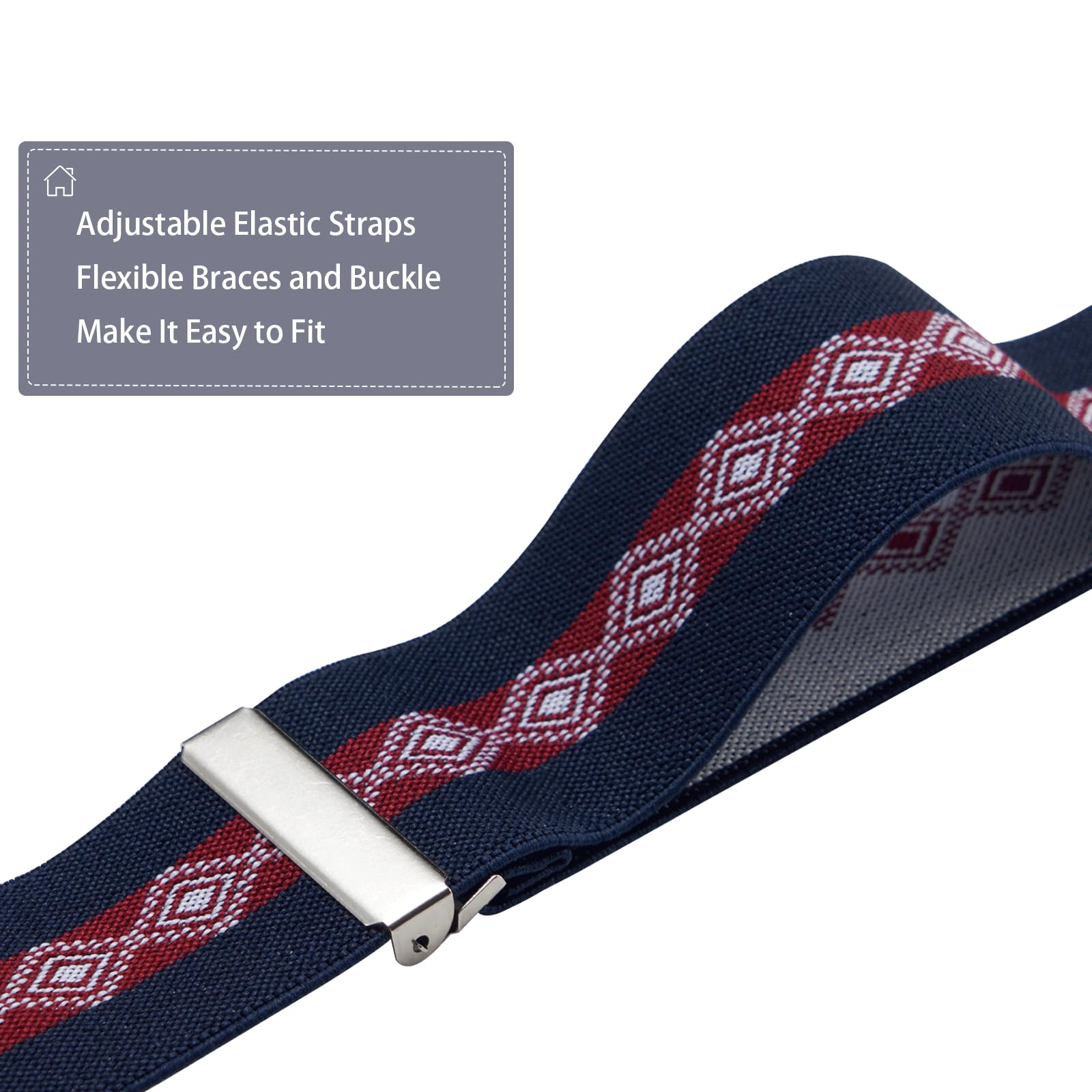 Bretelles Homme Larges Réglable Élastique Extra Fort 4 Robuste Clips, pour Hommes et femmes avec en forme X Design et Sangles Extra Larges -4cm