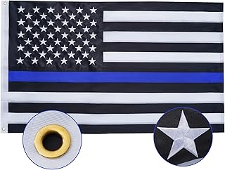 SYII Thin Blue Line Boat Flag 16x24 Inch, Embroidered Stars Back the Blue Police Flags with 2 Brass Grommets and Sewn Stripes, Heavy Duty Nylon Outdoor Banner for Yacht ATV UTV