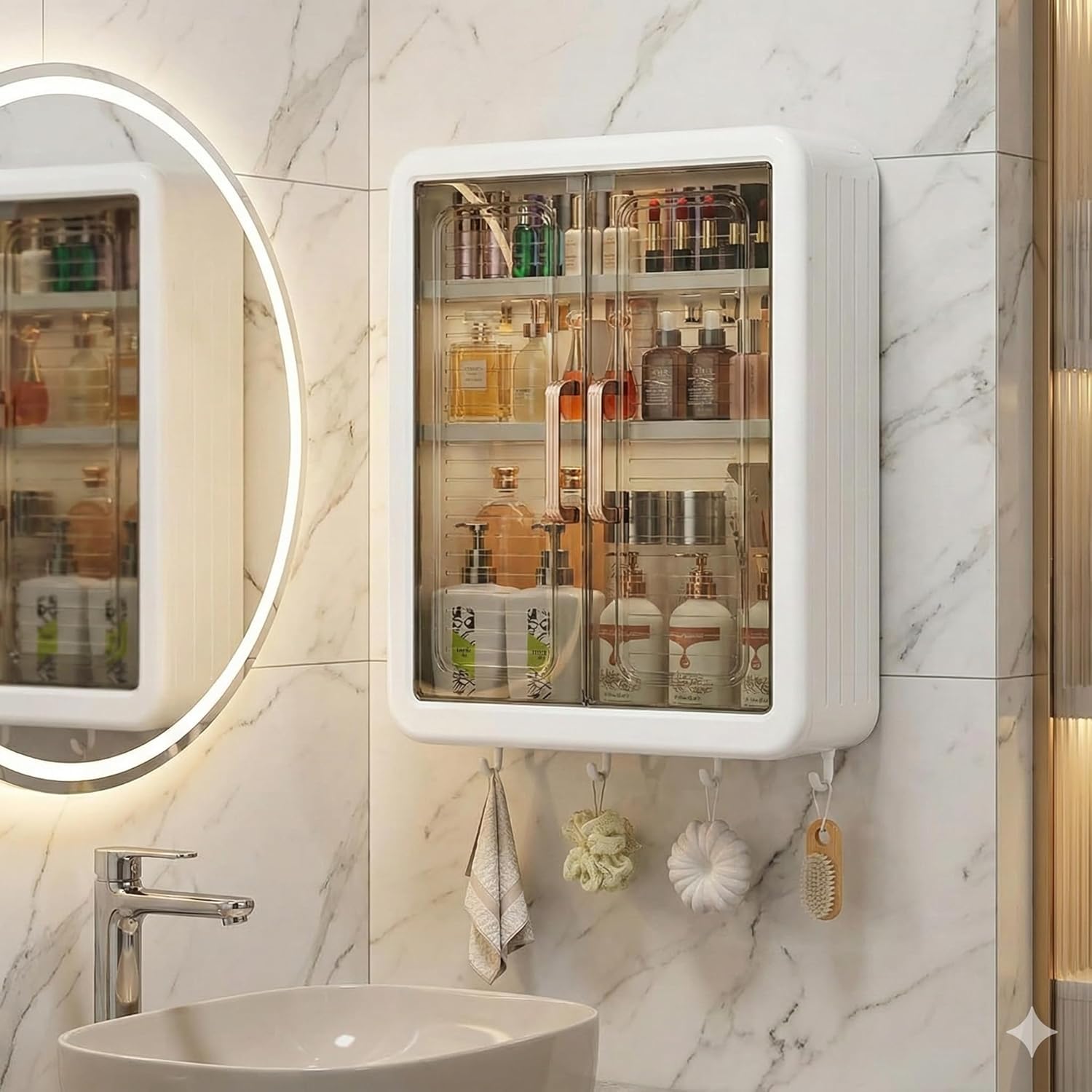 mechdel Wall Mounted Bathroom Cabinet Organizer with Doors, Organiser Without Drill, Hooks & Shelves | Hanging Storage Rack for Bathroom Toiletries, Towels, Skincare (WALL Mount-Drawer, 1PCS)