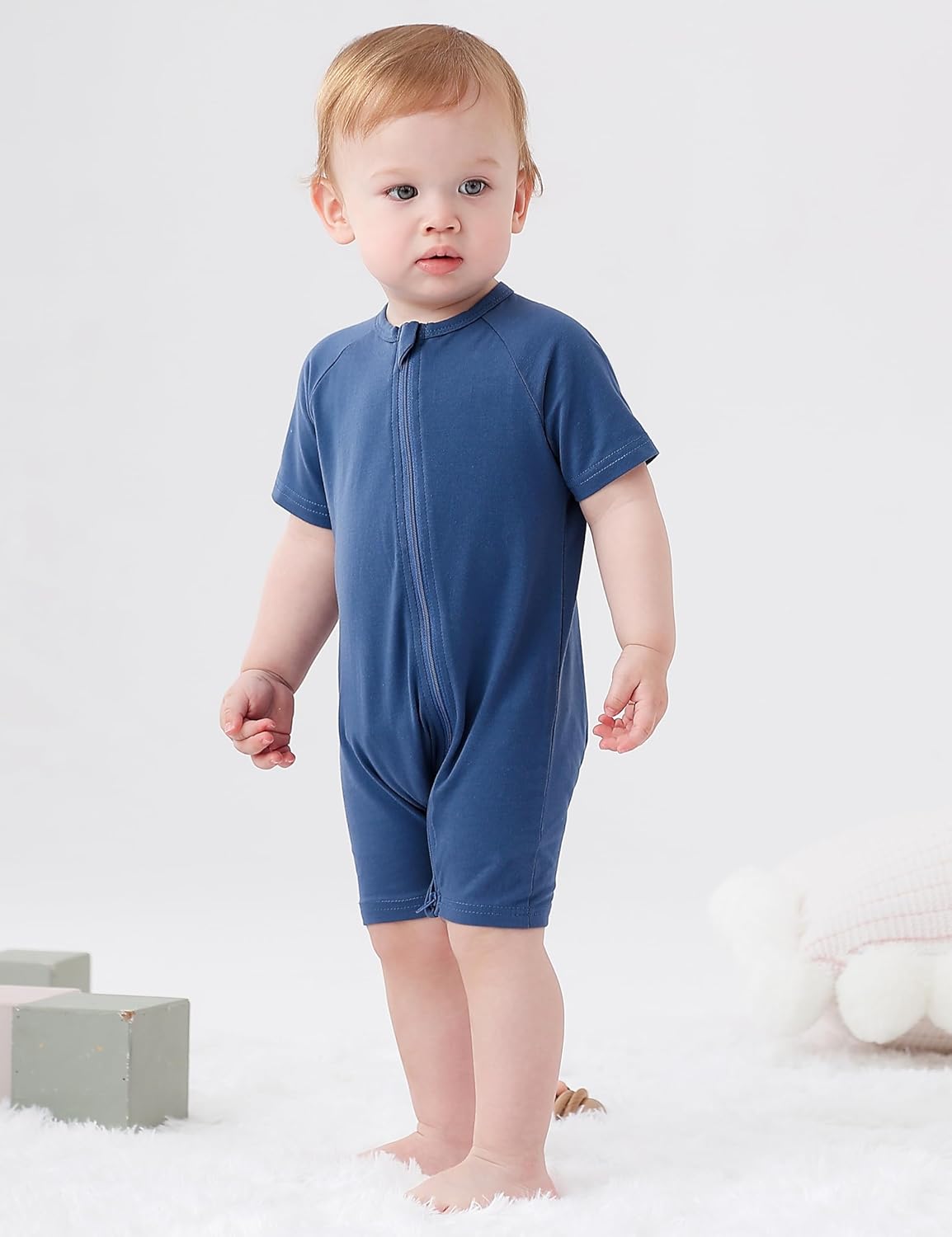 JunNeng 2 Pack Footless Long/Short Sleeve Baby Romper with Zipper Cotton Infant Sleepwear - Image 3