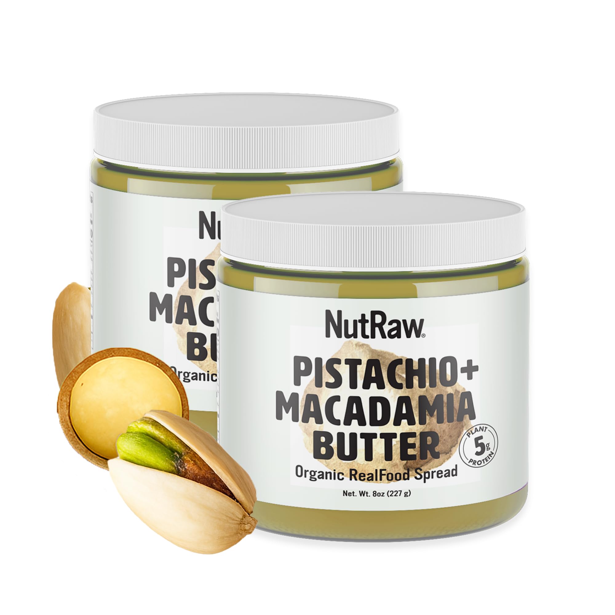 NutRaw Organic Pistachio Macadamia Butter, 2 Pack (8oz Jars) – Vegan Pistachio Macadamia Spread with 5g Plant Protein – Clean Ingredient Nut Butter, Gluten Free, No Added Sugar, No Seed Oils