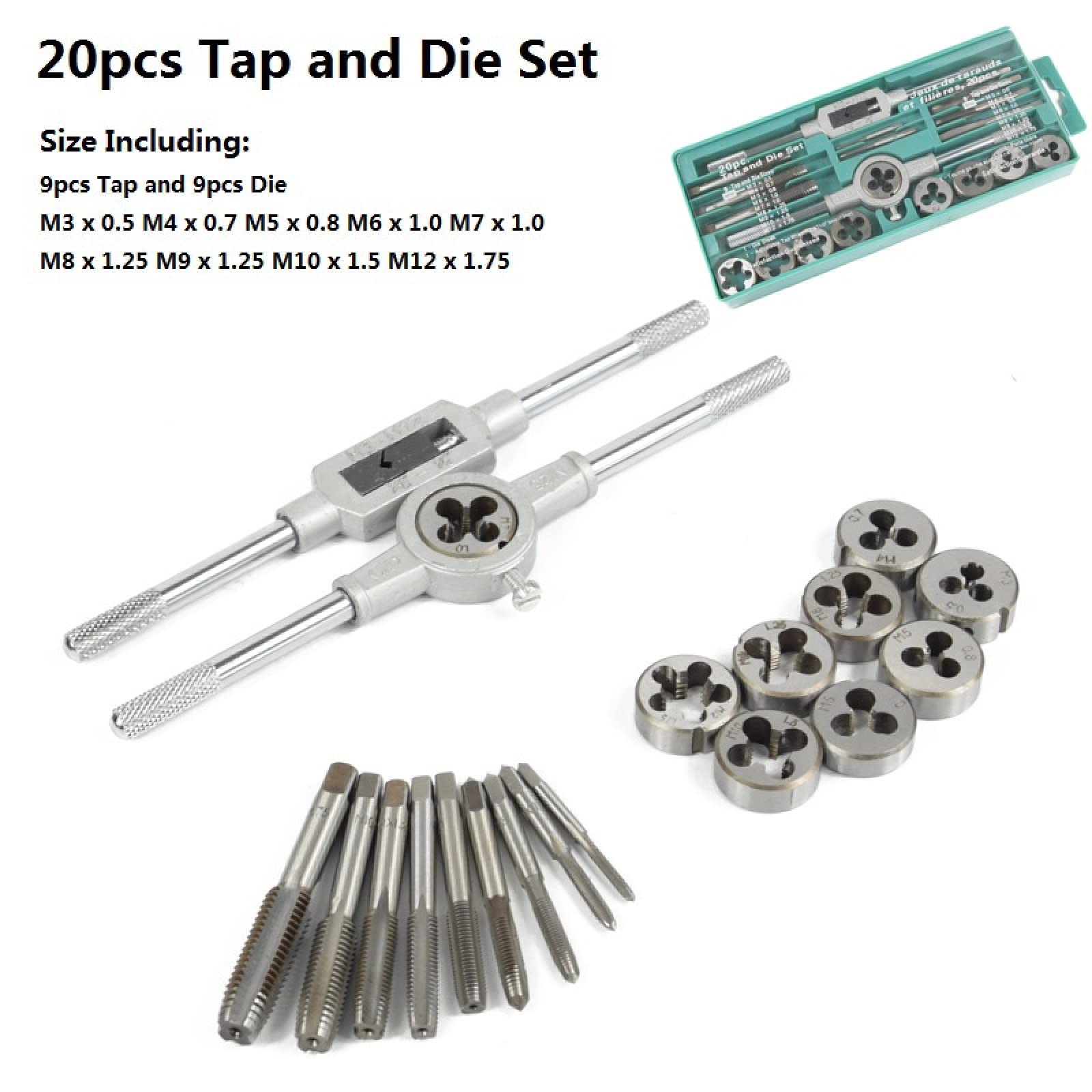 Juego de machos y terrajas de roscar Imperial, 20 Piezas, Taladro de roscar, Llave de machos de roscar Manual, Herramientas manuales de roscado, Juego de machos y terrajas, 20 Piezas
