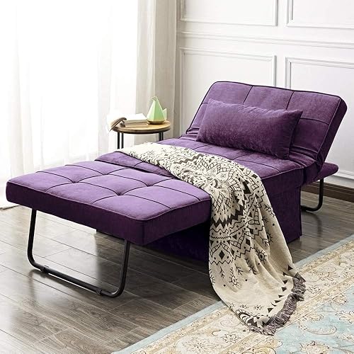 Vonanda Ottoman Sleeper Chair Bed,Mid-Century Soft Tufted Velvet Folding Sofa Bed with Unique Sense of Gloss,Convertible Couch Recliner for Living Room and Homeoffice,Velvet Black Berry