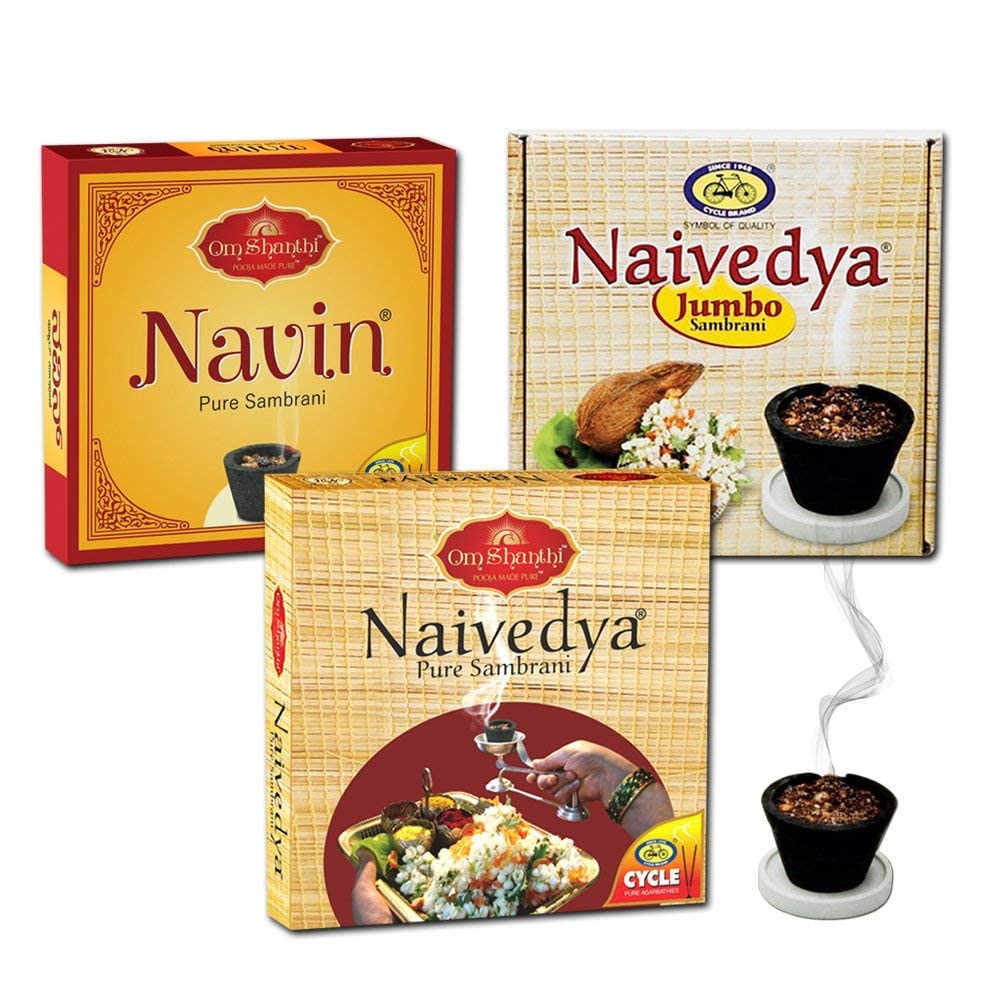 Aashita Creations Om Shanthi 3 Pack Pure Cup Sambrani/Dhoopam - Terracotta, Incense, Puja Accessories, Sambrani Cup