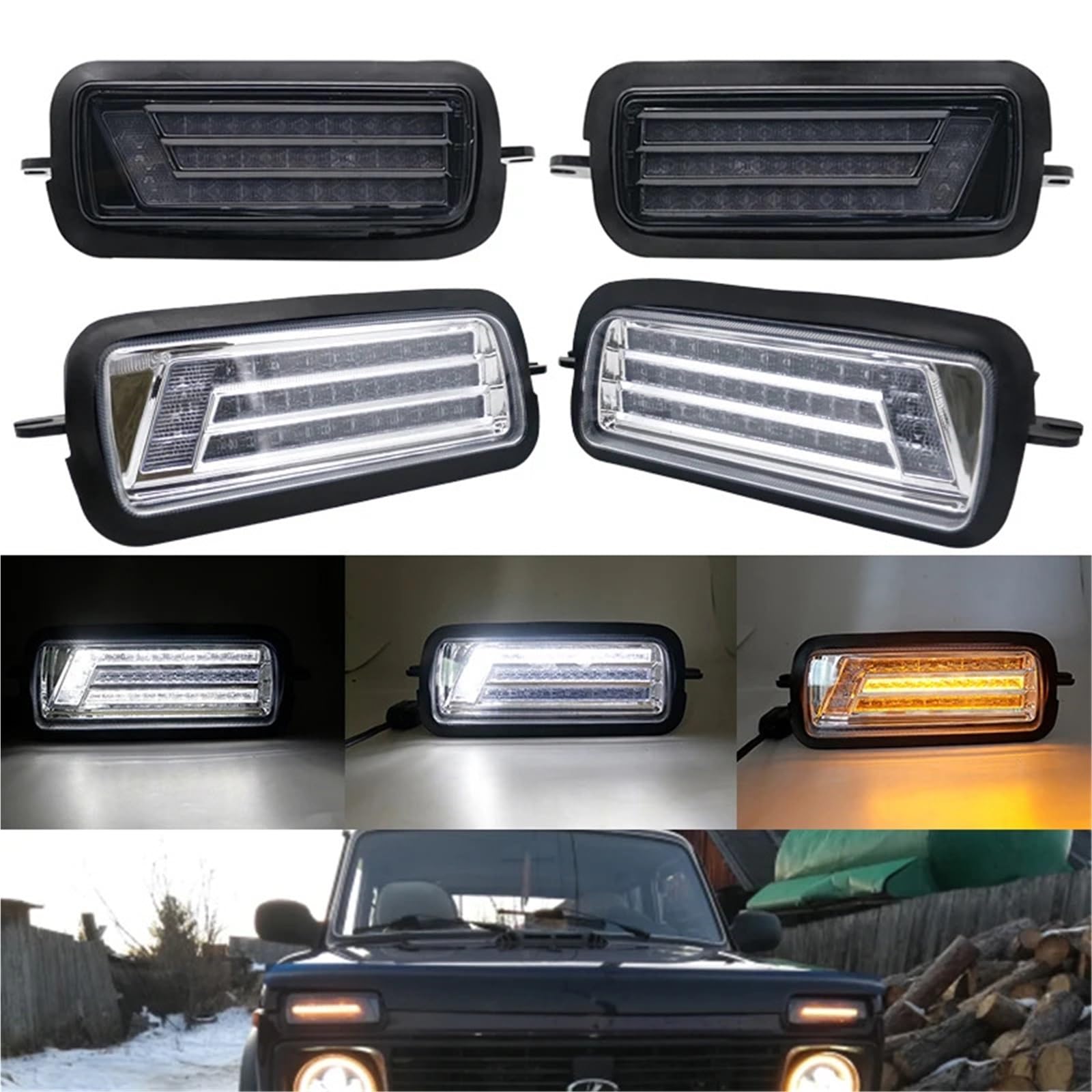 Head Lamp 2 szt. Pasuje do Lada Niva 4x4 1995 Działający kierunkowskaz Akcesoria do stylizacji samochodów Lampa tuningowa z DRL(1)