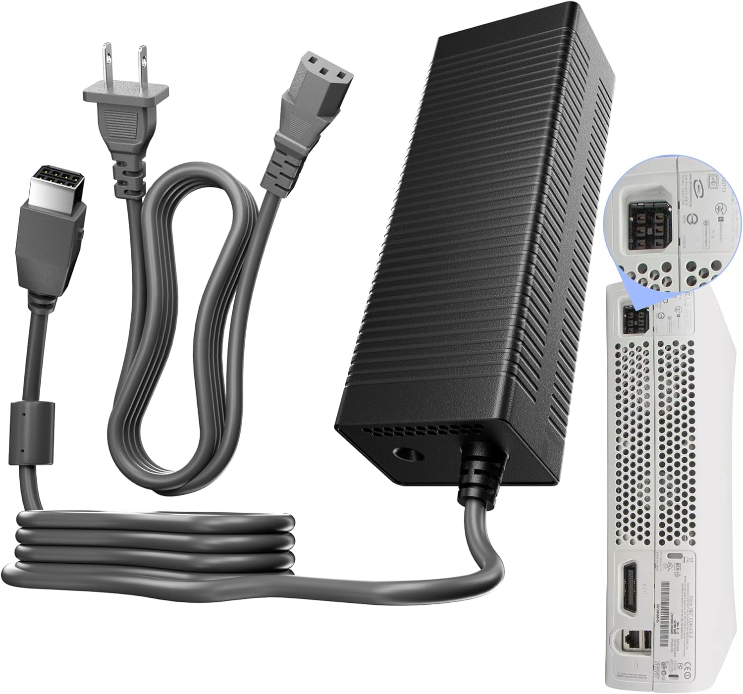 AC Adapter for Xbox 360 Console,203W Power Supply Brick with Cord,Replacement Power Brick for Xbox 360 Fat Console(Not Fit for Xbox360 Slim/Xbox360 E Console) - Image 2