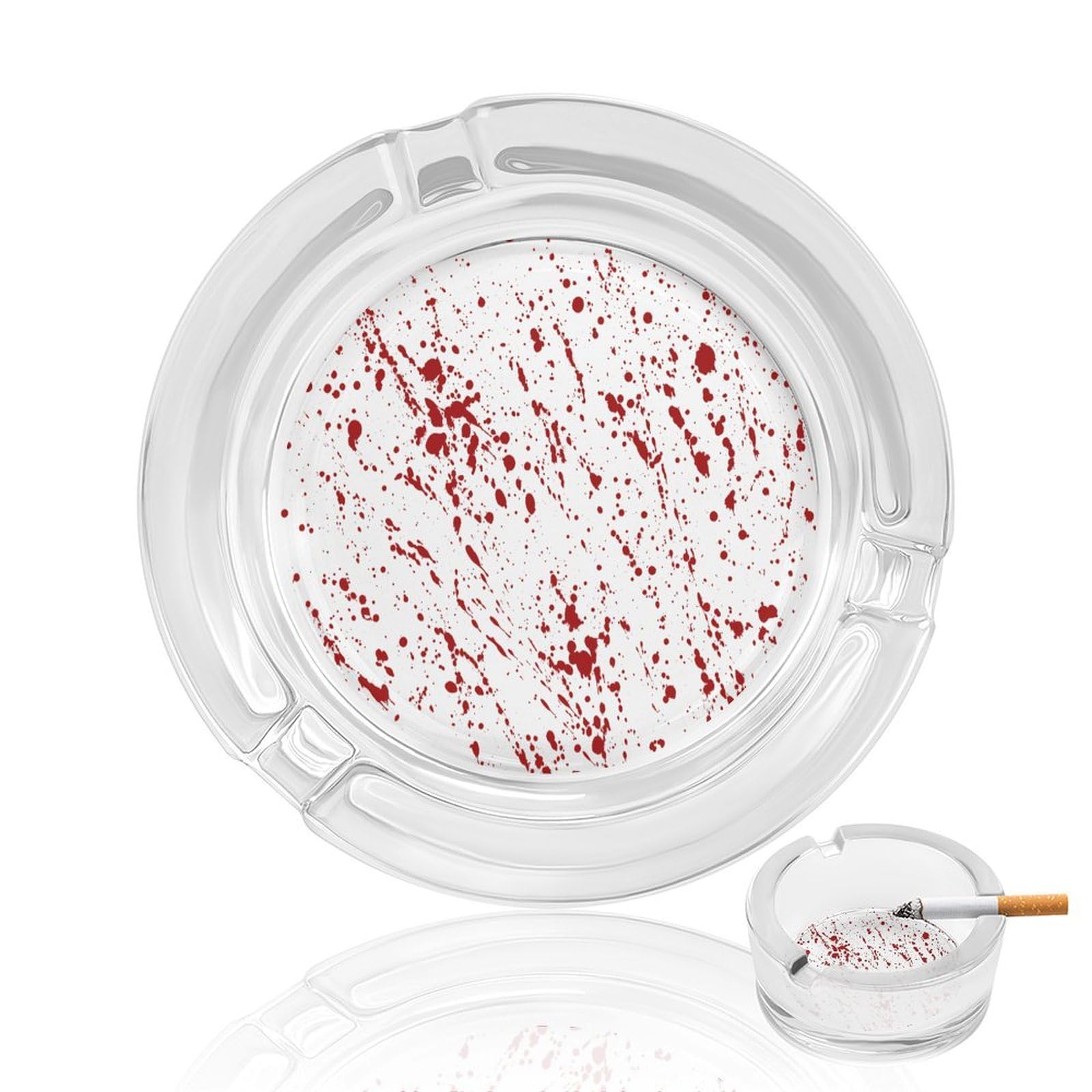 Blood Soaked, Bloody Horror Fright Halloween Glass Ashtray 3.3 Inch Round Cigarette Ash Holder with 4 Grooves for Home Office Outdoor One Size