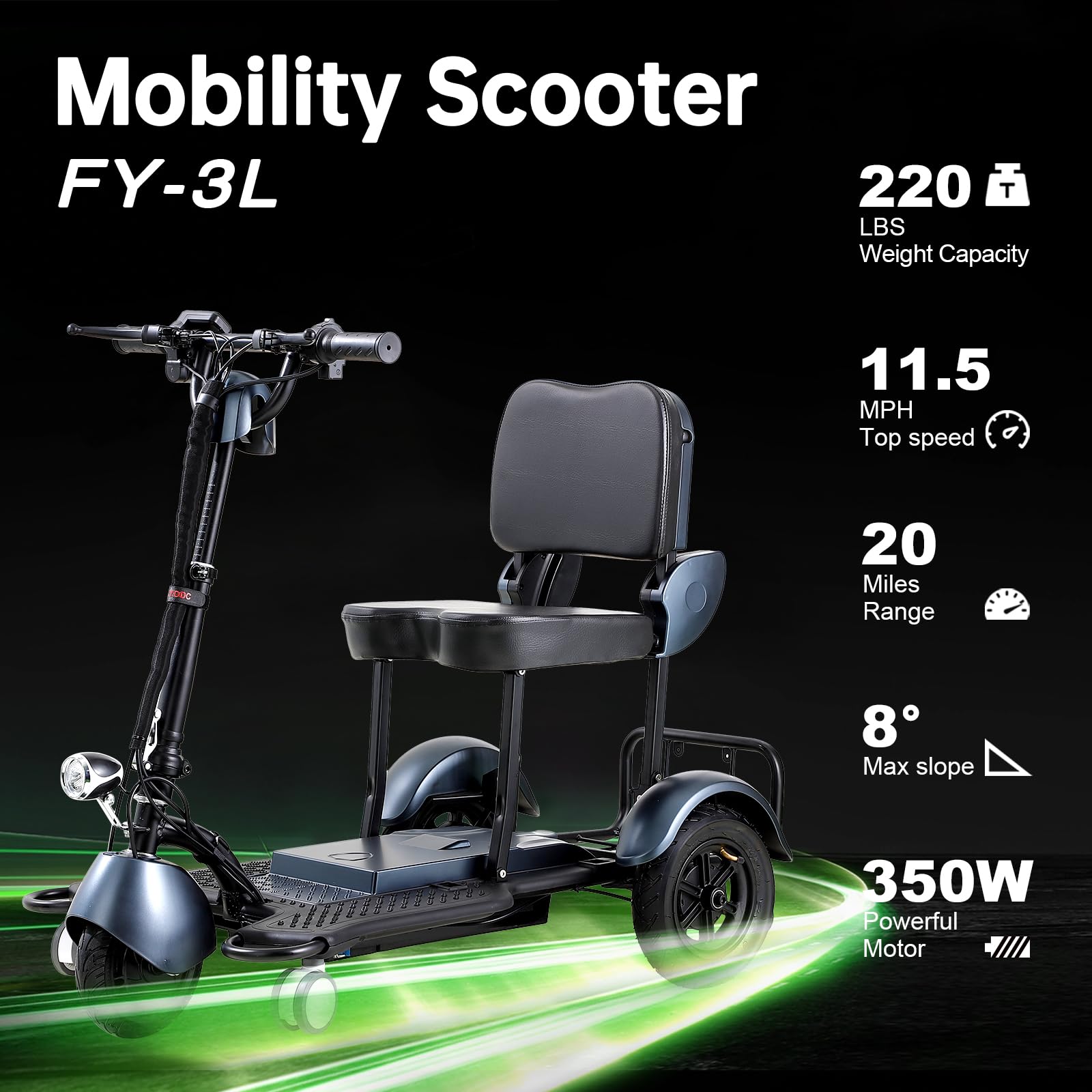 Senior Mobility Scooter - Foldable Electric Mobility Aid. Lightweight & Durable. Max Load 265lbs. Navigate Any Terrain with Ease. (Grey)