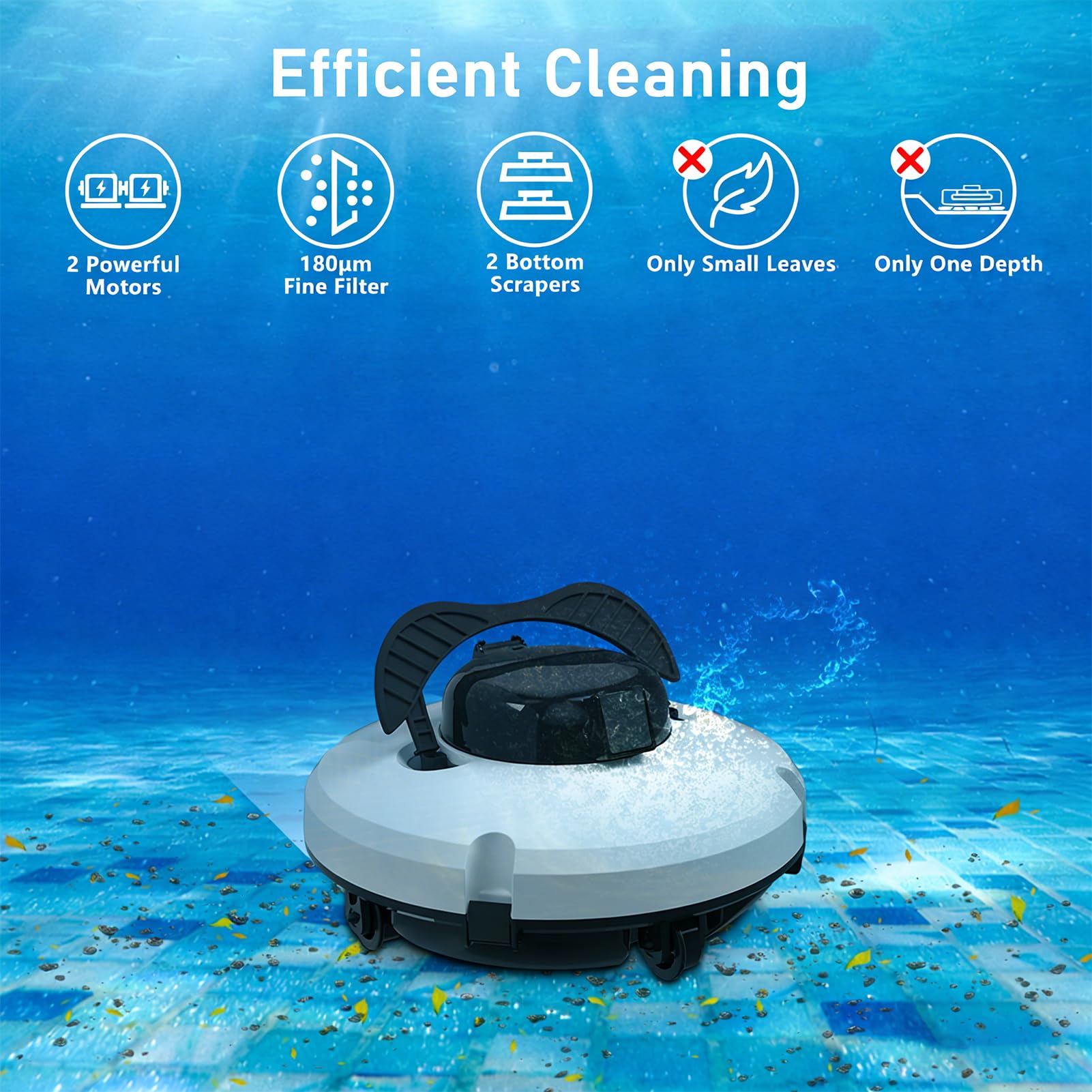 Aspiradora robótica inalámbrica para piscina con prevención automática de obstáculos y densidad de filtro de 180 μm para una limpieza de piscinas sin esfuerzo