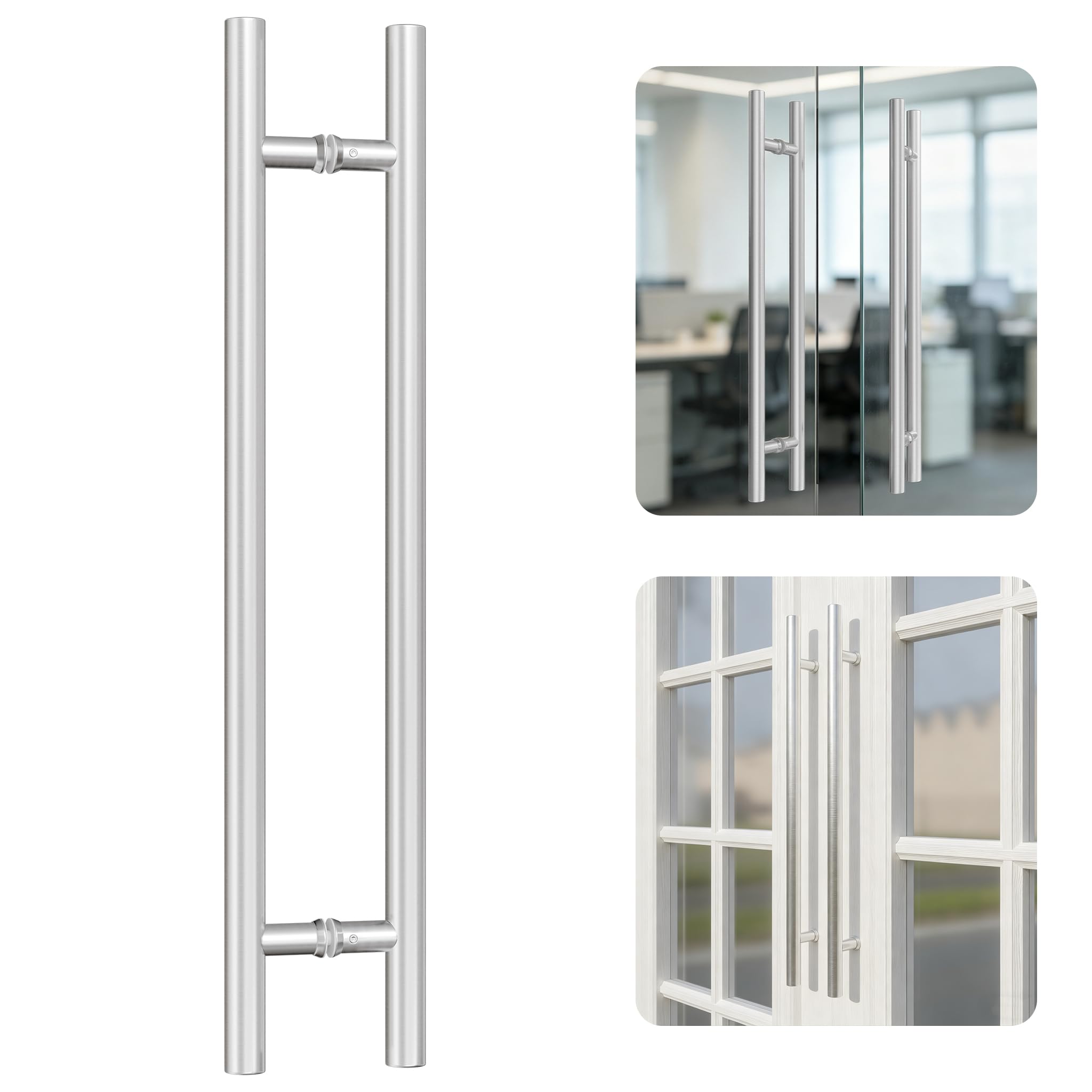 Ranbo 800mm Length Double Sided Long Door Pull Handle 304 Stainless Steel H Shaped Large Barn Pull Bar, Fits Commercial Interior and Exterior Wooden and Glass Doors, Brushed Nickel