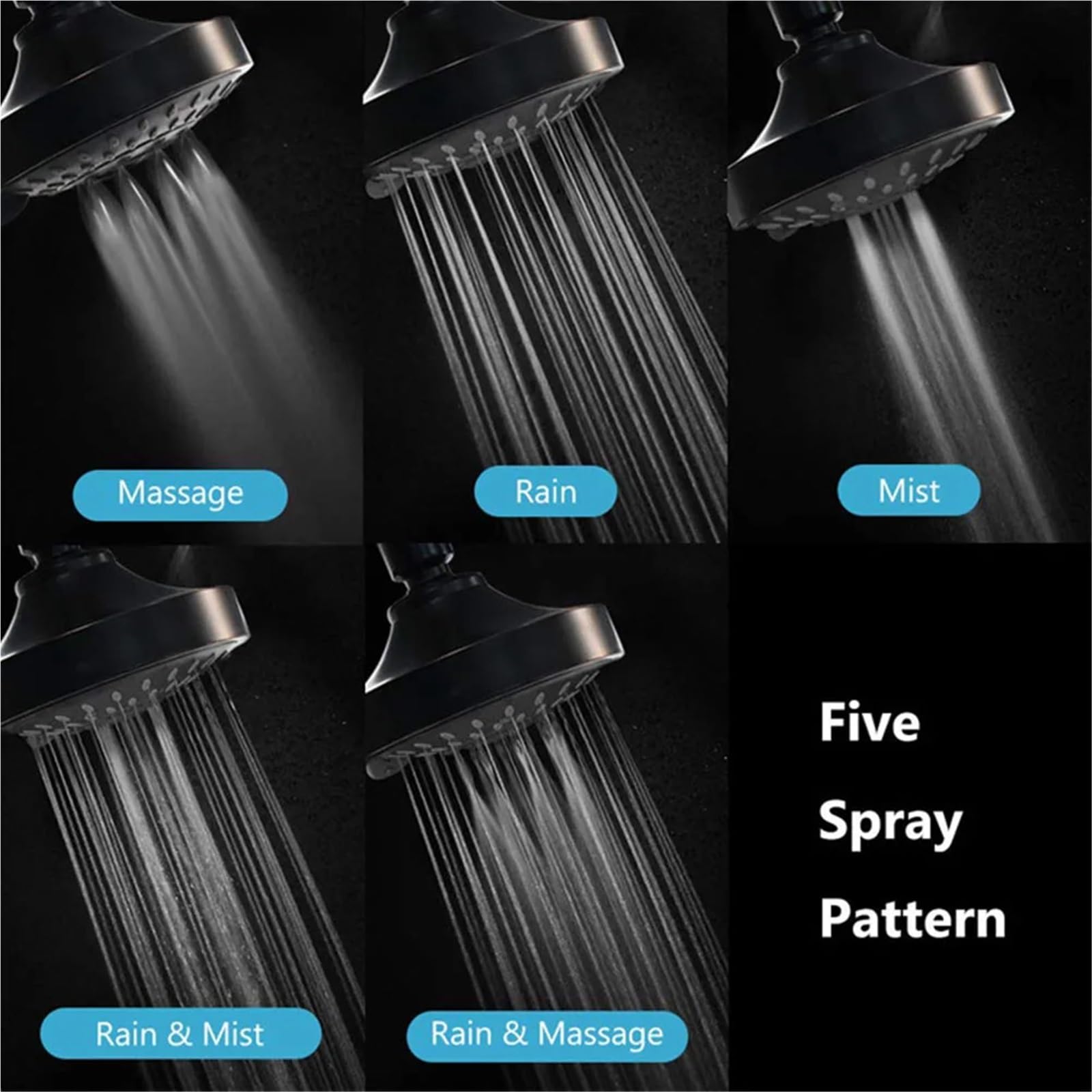 Cabezal de ducha 4 pulgadas con 5 modos, alta presión, rociador superior ajustable ahorro agua y boquilla giratoria. Accesorios baño Para Cabina