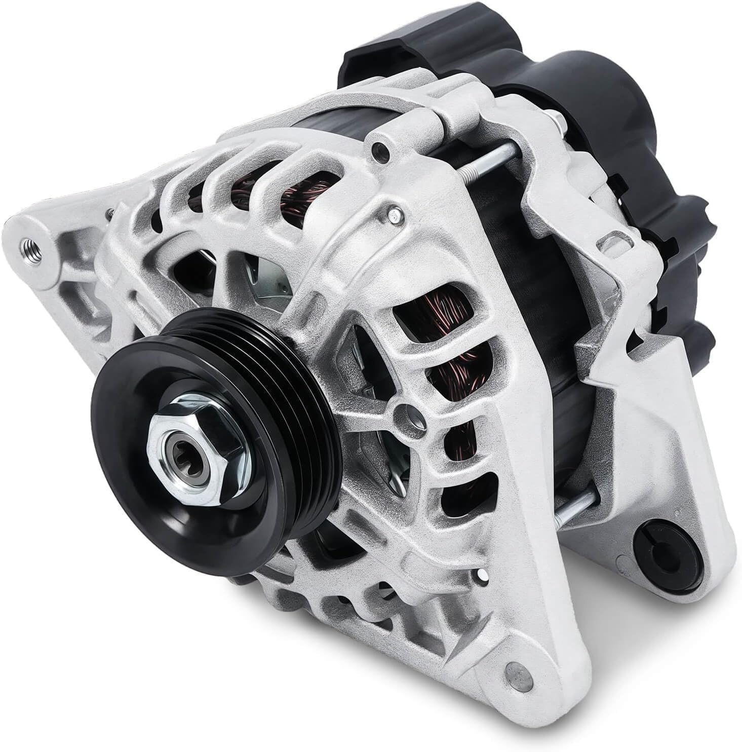 150A Alternator with 6-Groove Clutch Pulley (OAP) FIT 2007-2012 Hyundai Elantra, 2010-2011 Kia Soul 2.0L, 12V DC Replaces 37300-23650 11311N (4-Pin Square Plug) - 1 Pack