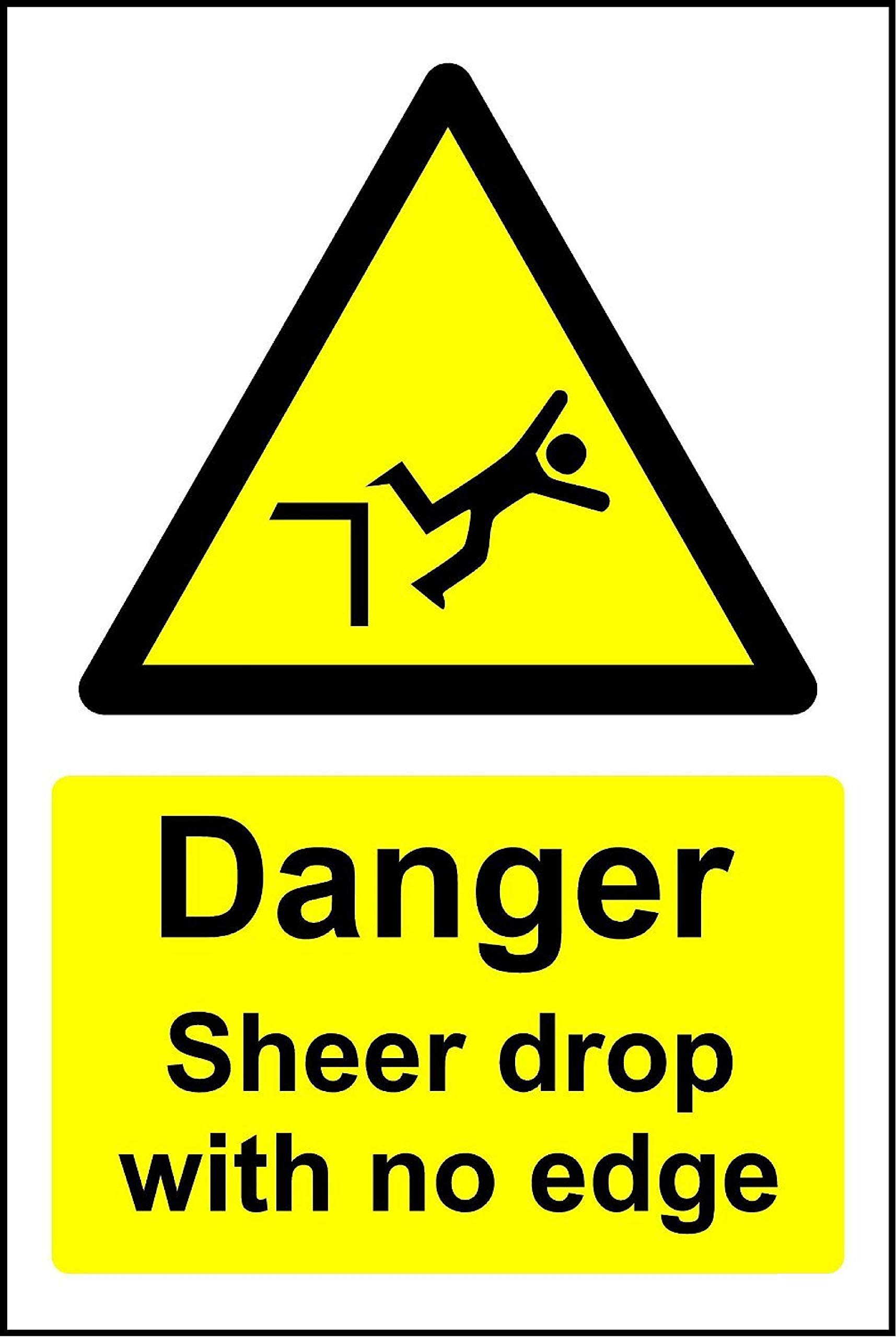 Danger Sheer Drop With No Edge Safety Sign - 3mm Aluminium sign 300mm 200mm