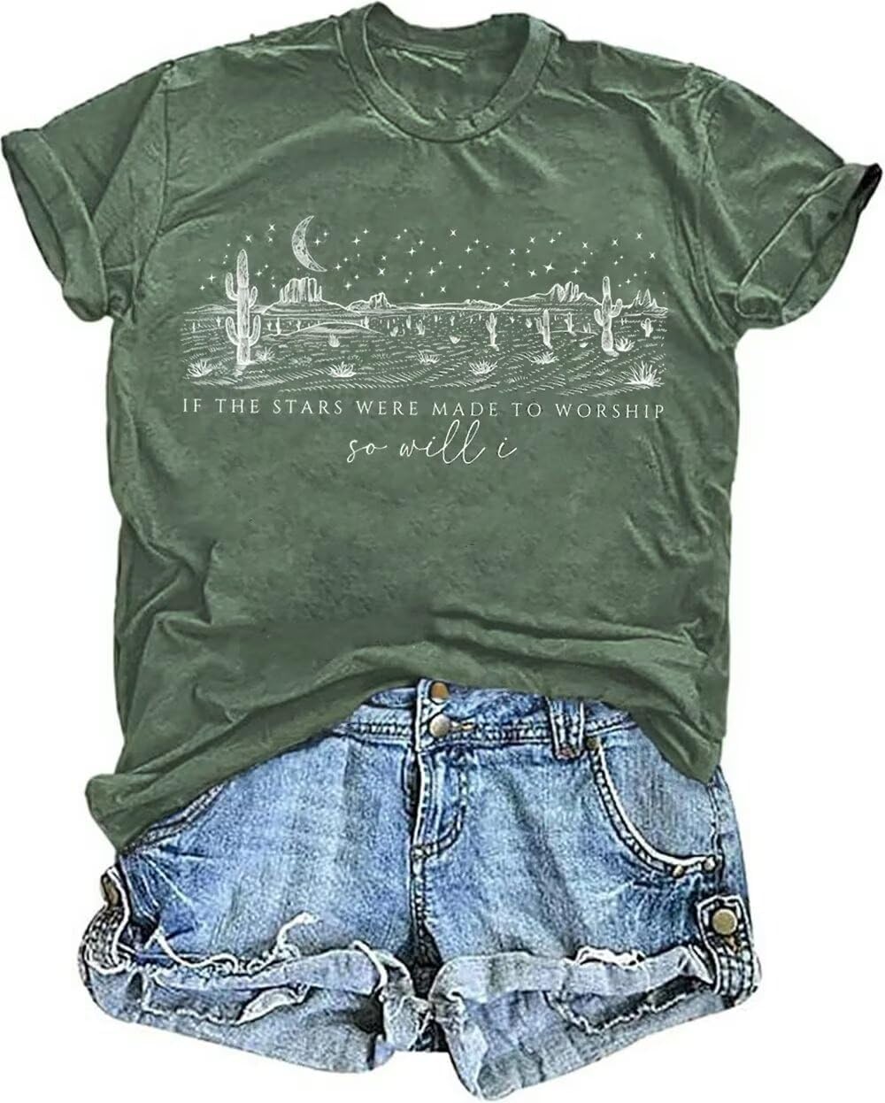 If The Stars were Made to Worship T Shirt for Women Vintage Jesus Christian Religious Tee Outdoor Short Sleeve Tops