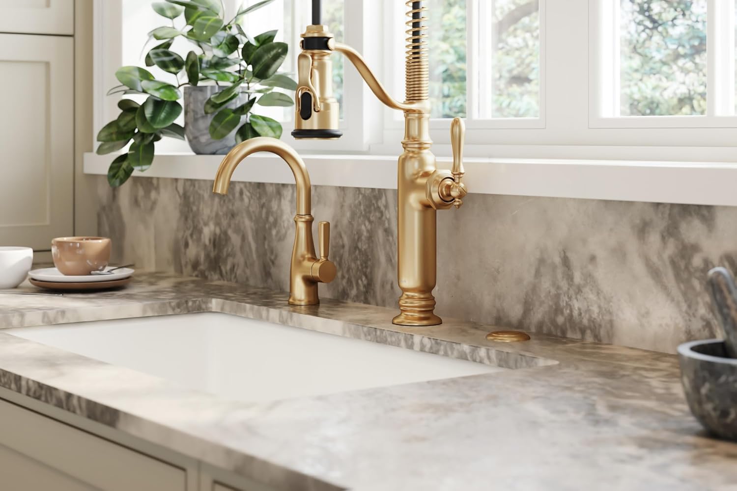 KOHLER K-77515-2MB Tournant™ Semi-Professional Pull-Down Kitchen Sink Faucet, Commercial Kitchen Faucet with Sprayer, Vibrant Brushed Moderne Brass