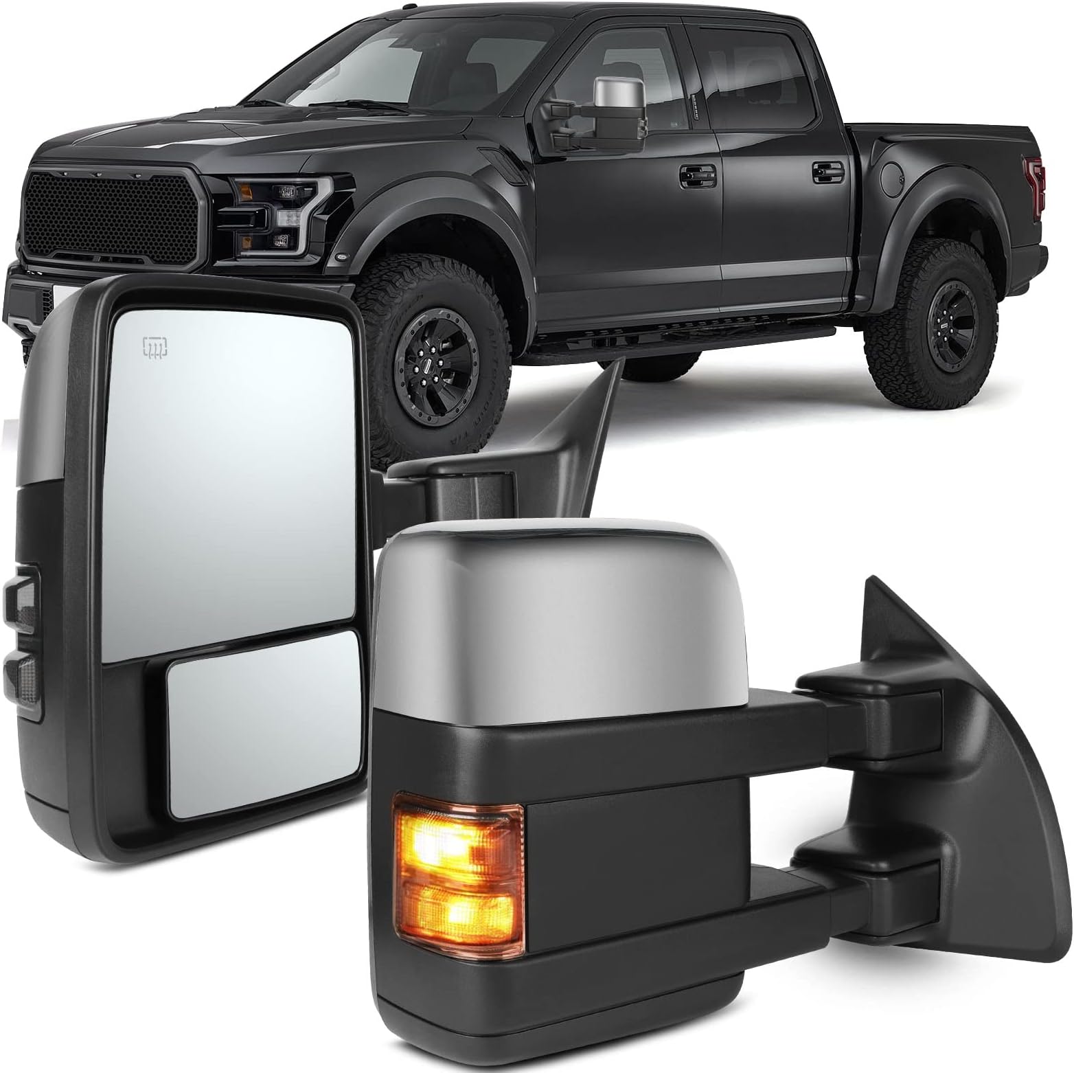 Chrome Towing Mirrors Compatible with Ford for F250 for