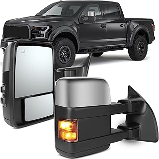 OCPTY Towing Mirrors Power Heated Left Driver Right Passenger Side Tow Mirrors Fit for 1999-2007 for Ford for F250/F350/F450/F550 Super Duty with Turn Signal Light with Chrome Housing