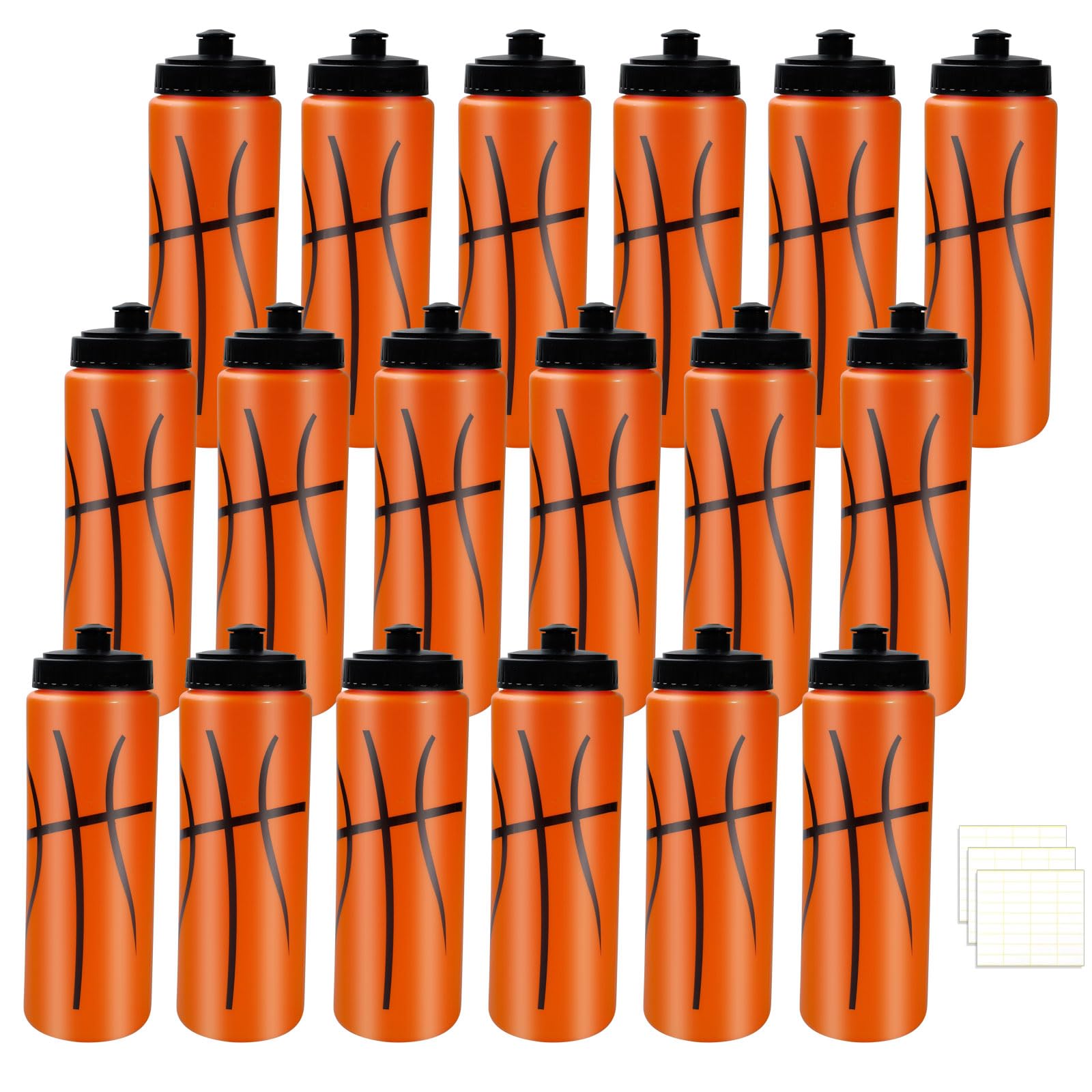 Basketball-Wasserflasche, 590 ml, mit 3 Etiketten, wiederverwendbar, Sport-Trinkflasche, Basketball-Zubehör für Sport, Party, Geschenke, 16 Stück