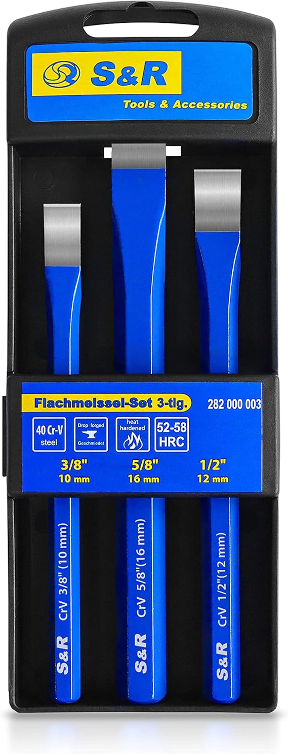 S&R Cold Chisel Set of 3 Cold Flat chisels 16 x 170, 12 x 150, 10 x